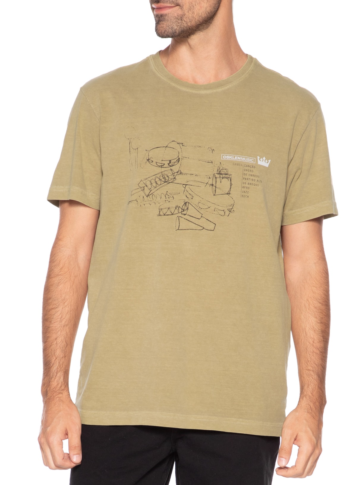 Camiseta Masculina Stone Samba Instruments Bege Osklen