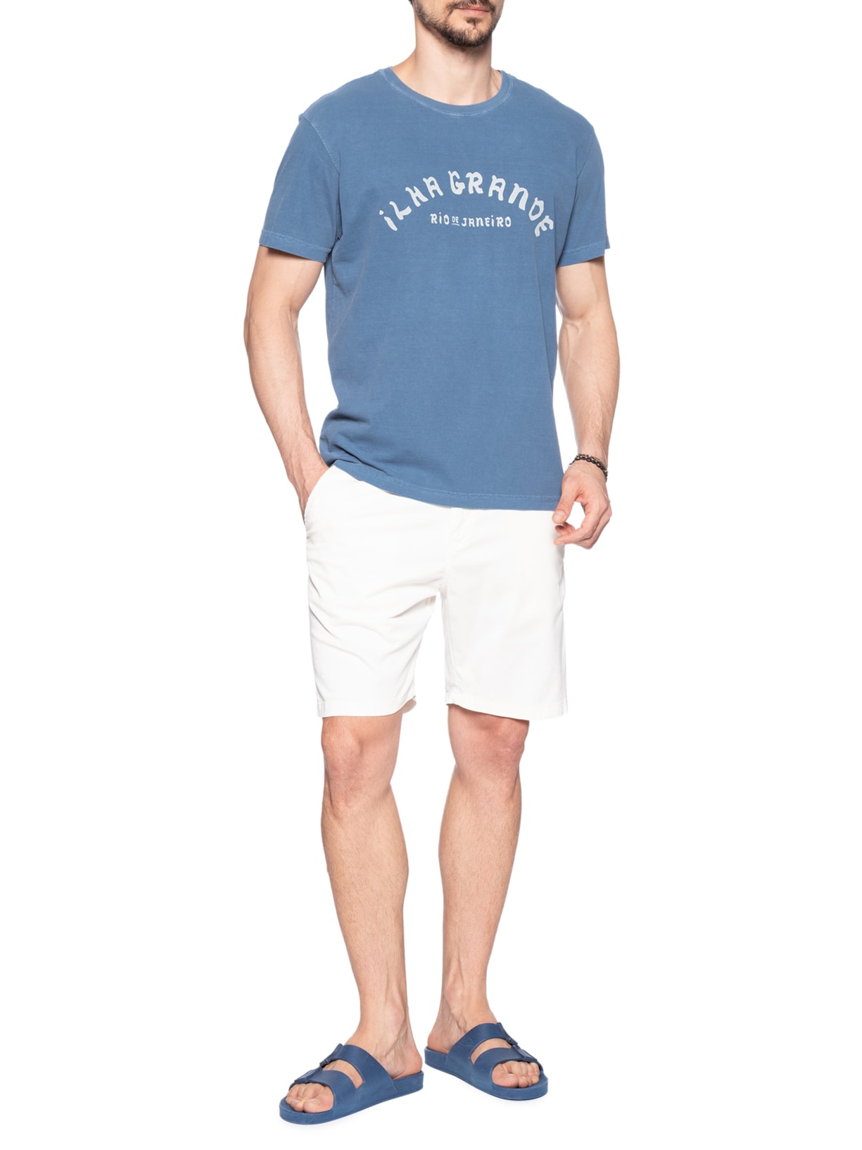 Camiseta Masculina Stone Souvenir Caiçara Ig Manga Curta Azul Osklen