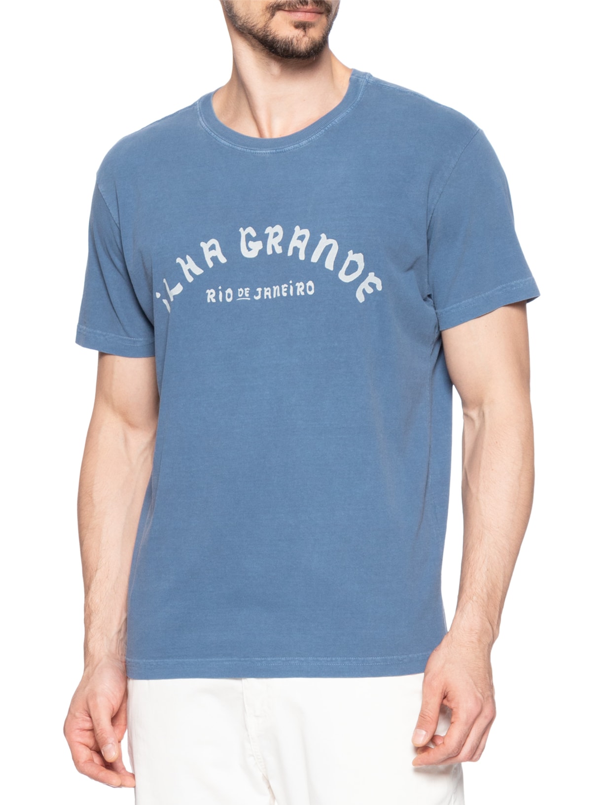 Camiseta Masculina Stone Souvenir Caiçara Ig Manga Curta Azul Osklen