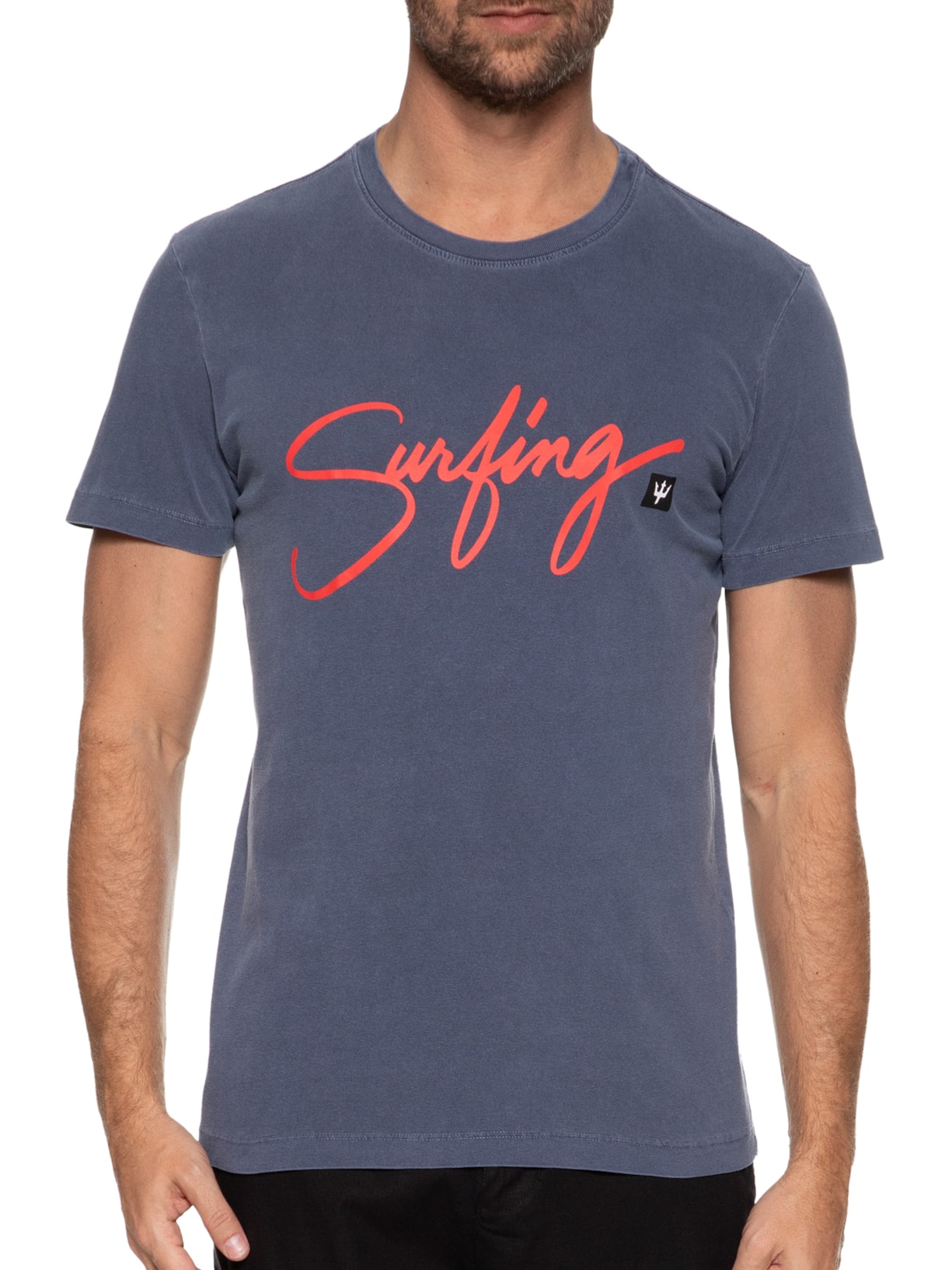 Camiseta Masculina Stone Surfing Caligrafia Manga Curta Azul Osklen