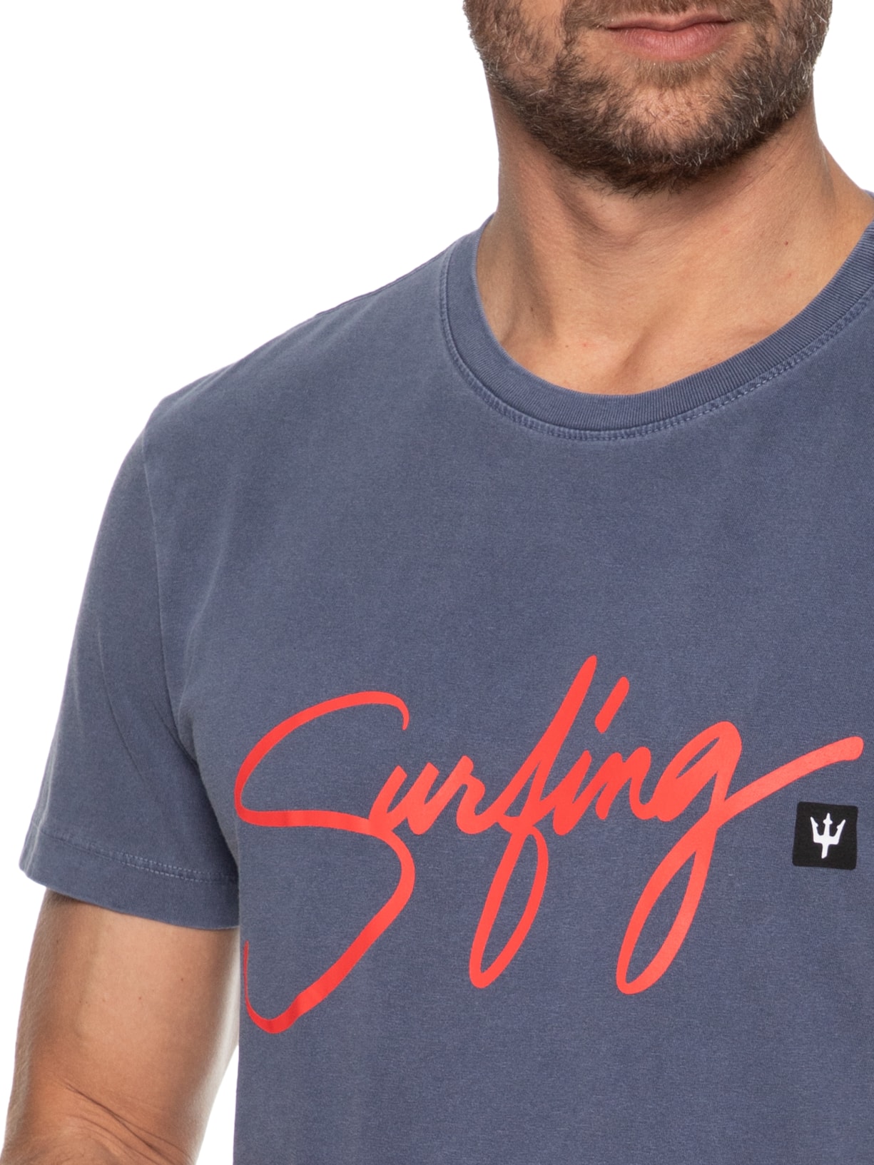 Camiseta Masculina Stone Surfing Caligrafia Manga Curta Azul Osklen
