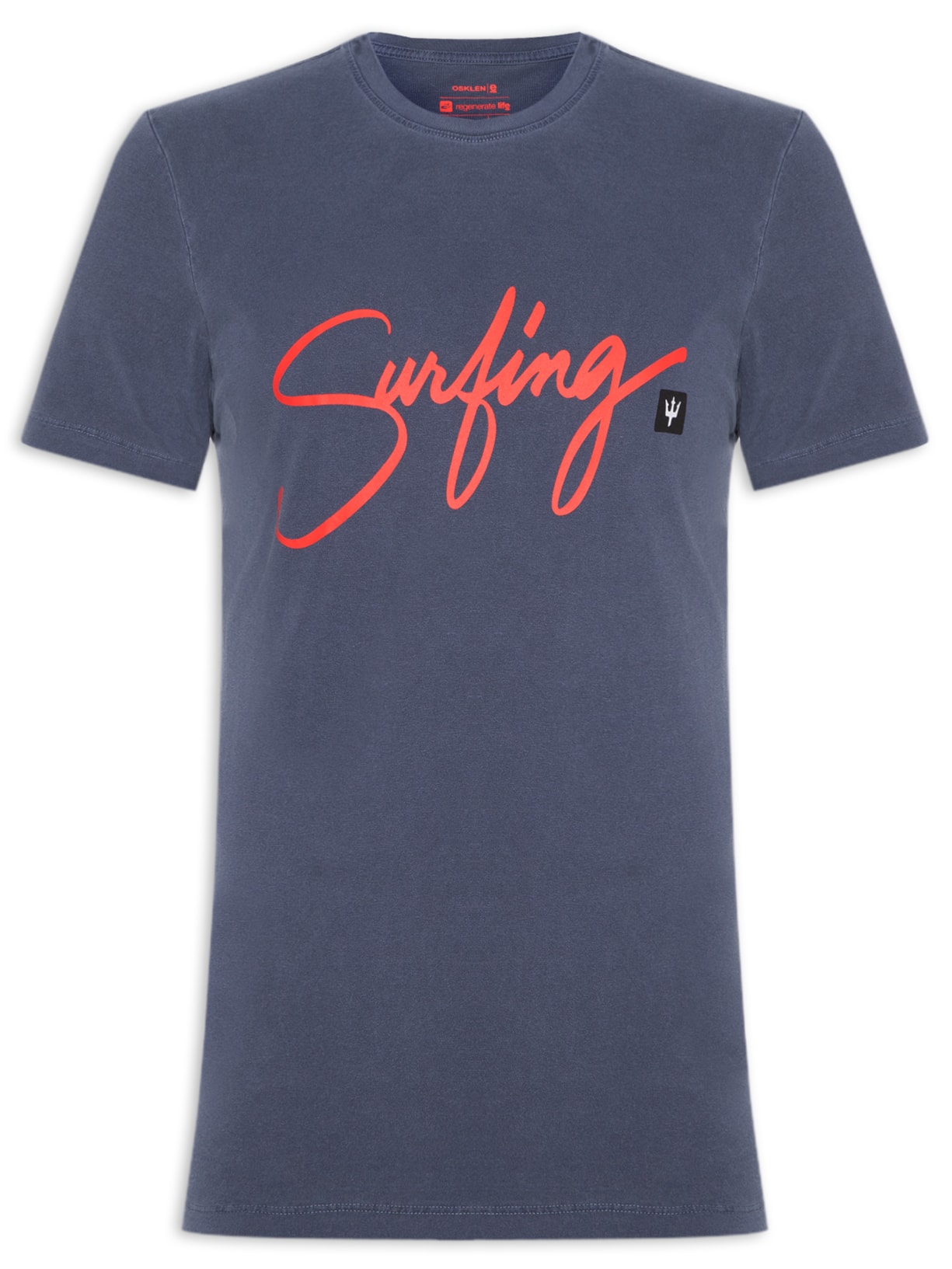 Camiseta Masculina Stone Surfing Caligrafia Manga Curta Azul Osklen