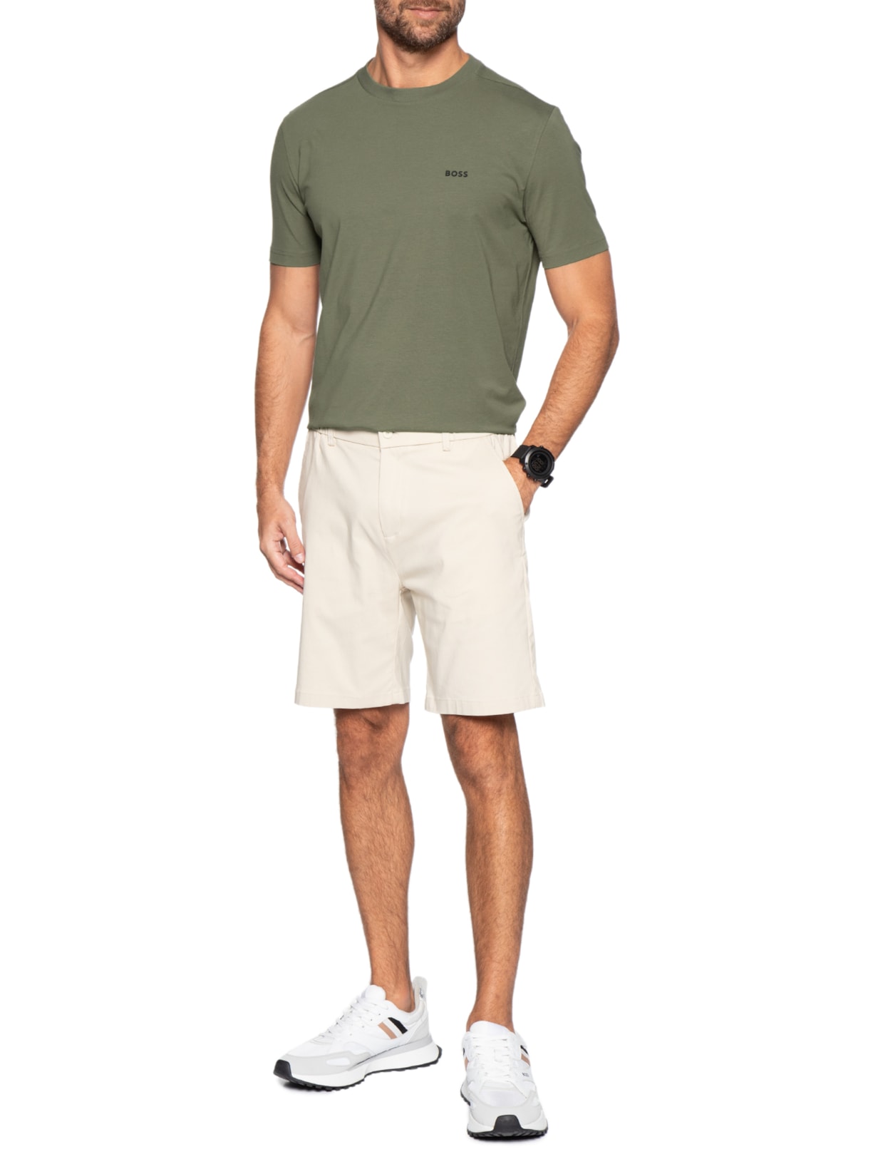 Camiseta Masculina Stretch Cotton Crew Neck Tee Verde Boss