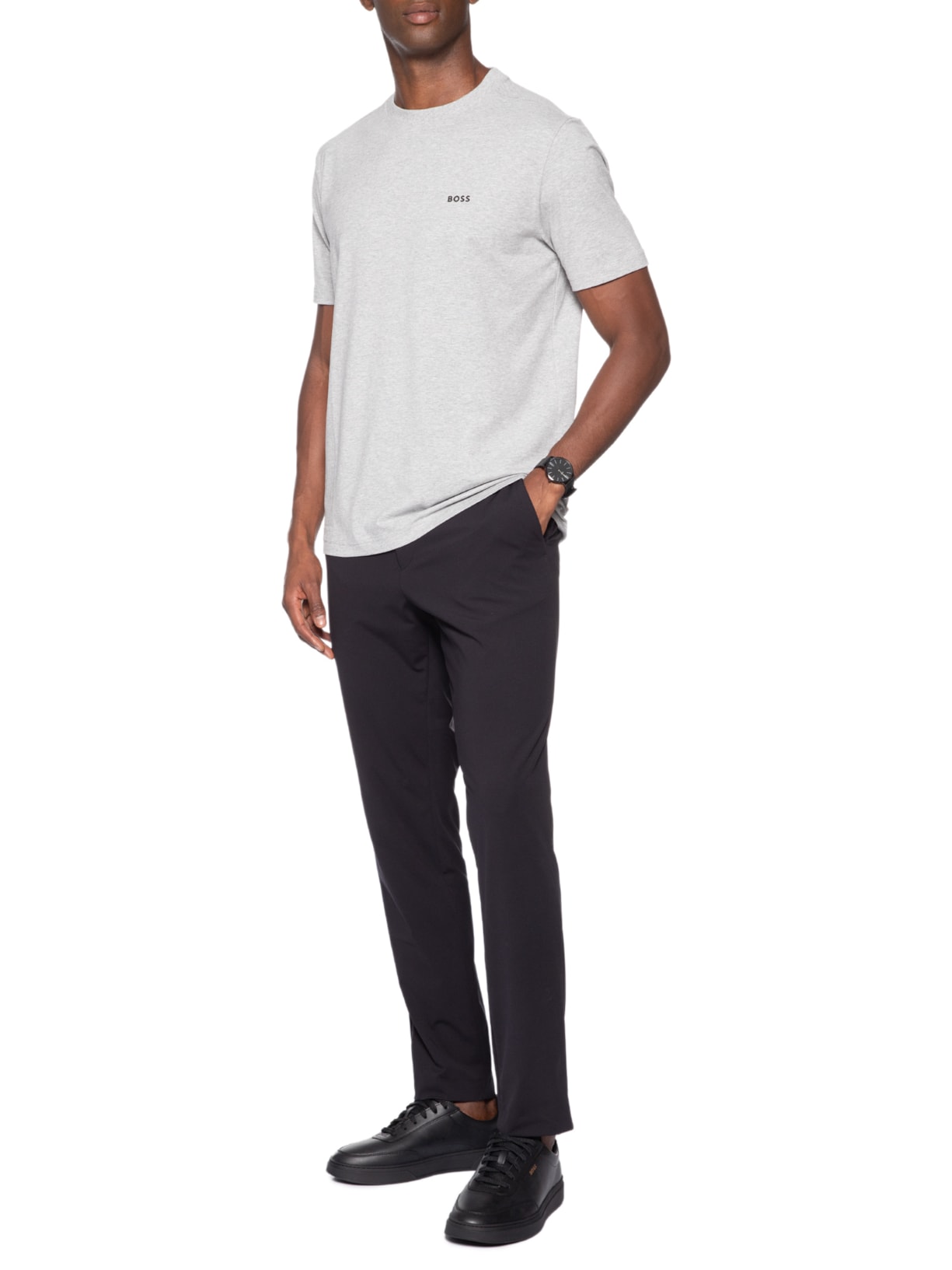 Camiseta Masculina Stretch Cotton Crew Neck Tee – Cinza Boss