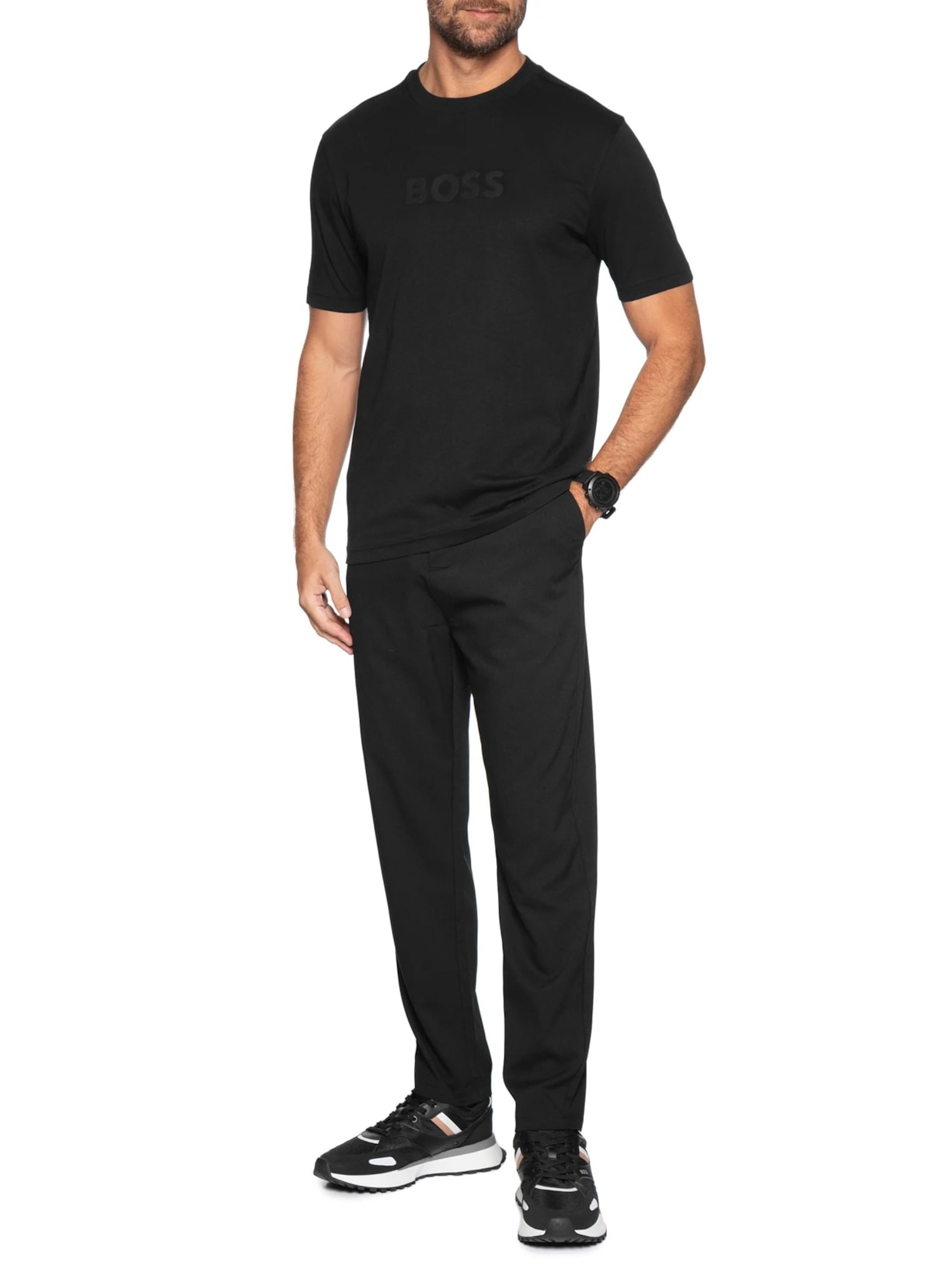 Camiseta Masculina Stretch Cotton Slim Fit Philix Goc Preto Boss
