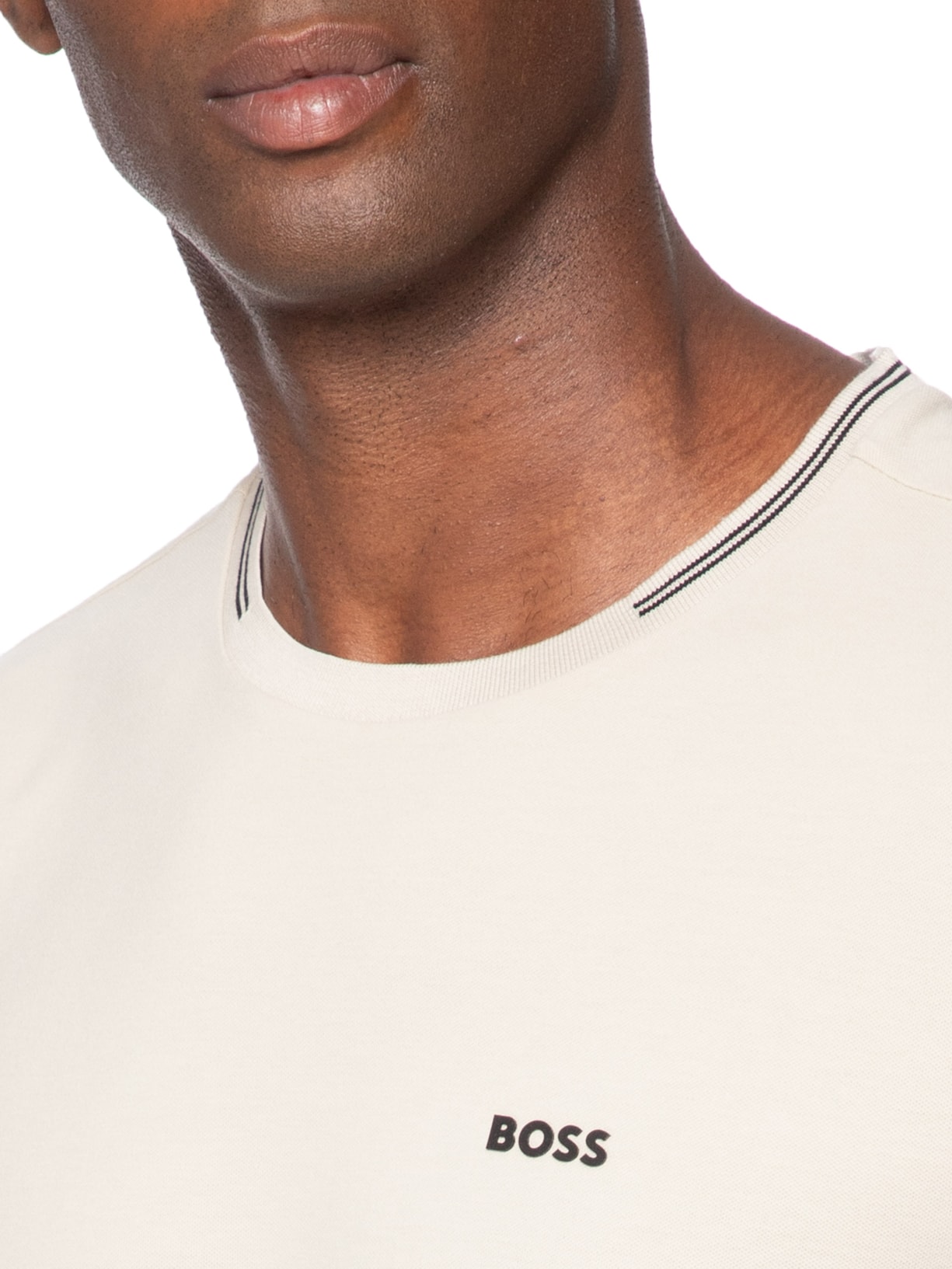 Camiseta Masculina Stretch Cotton Stripes Taul Bege Boss