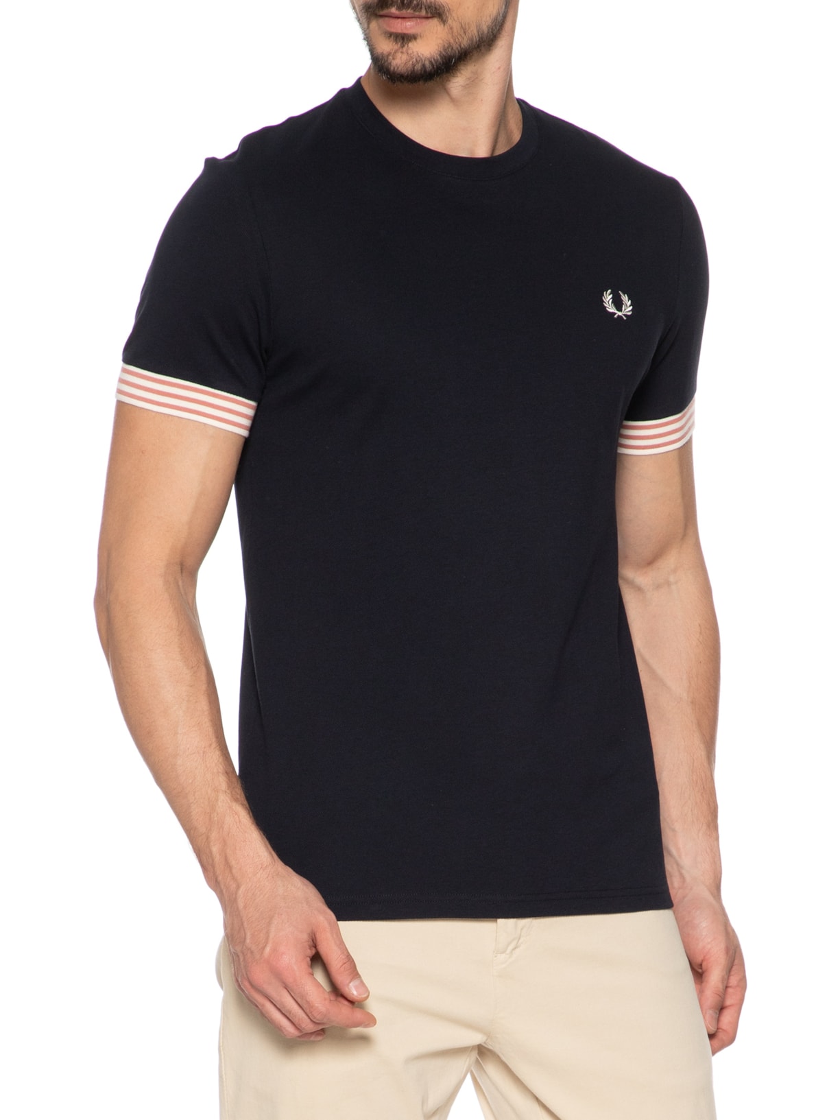 Camiseta Masculina Striped Cuff T-Shirt Azul Fred Perry