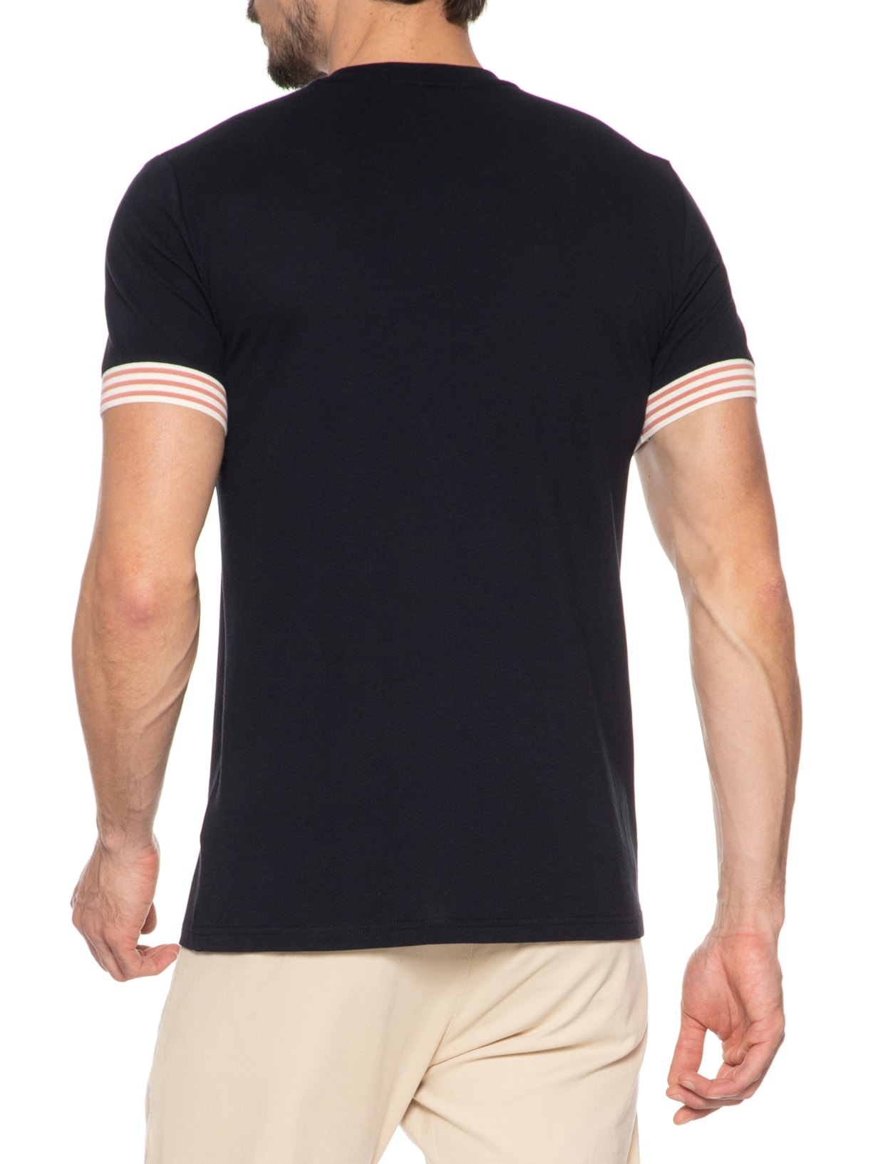 Camiseta Masculina Striped Cuff T-Shirt Azul Fred Perry