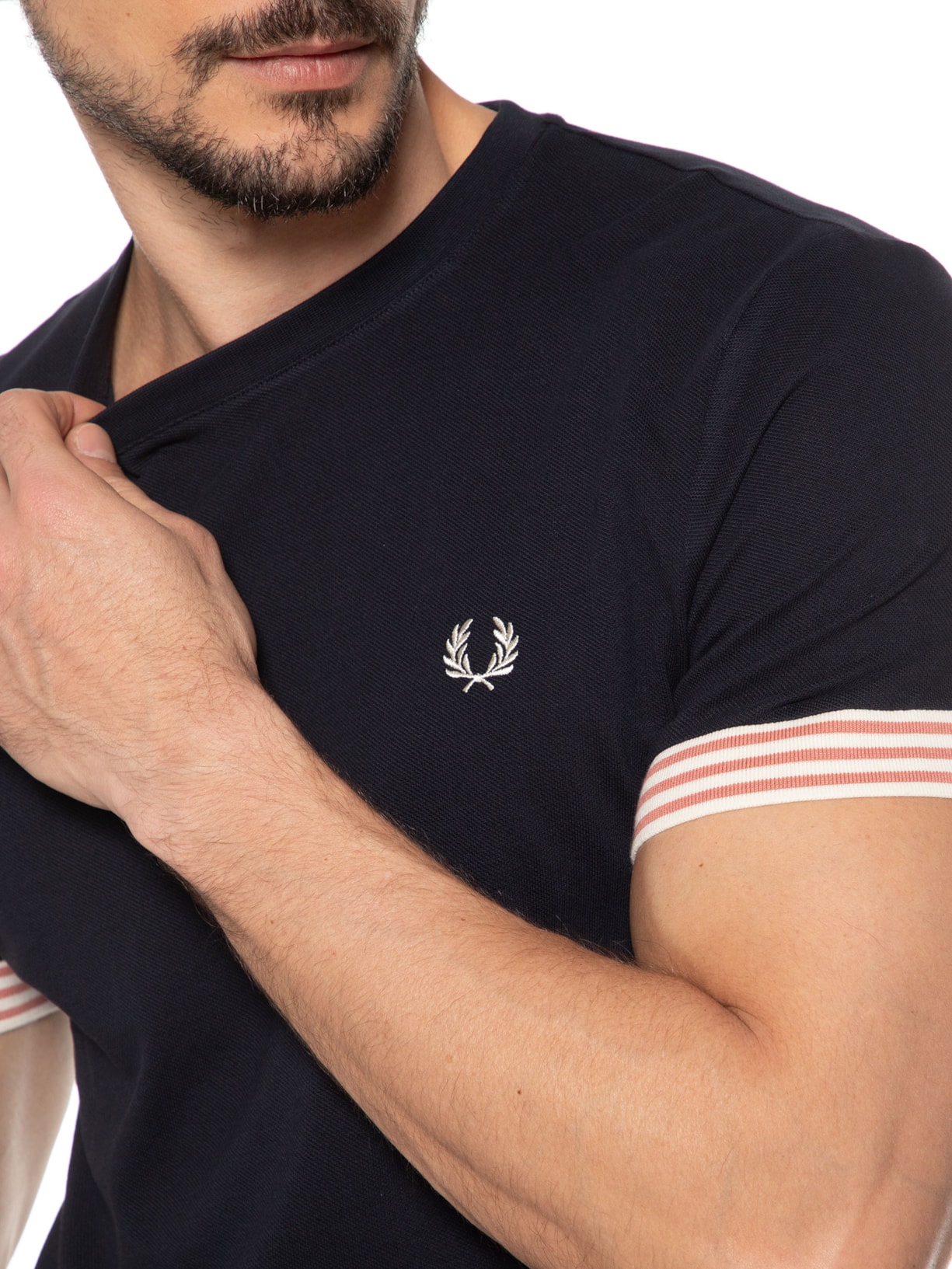 Camiseta Masculina Striped Cuff T-Shirt Azul Fred Perry