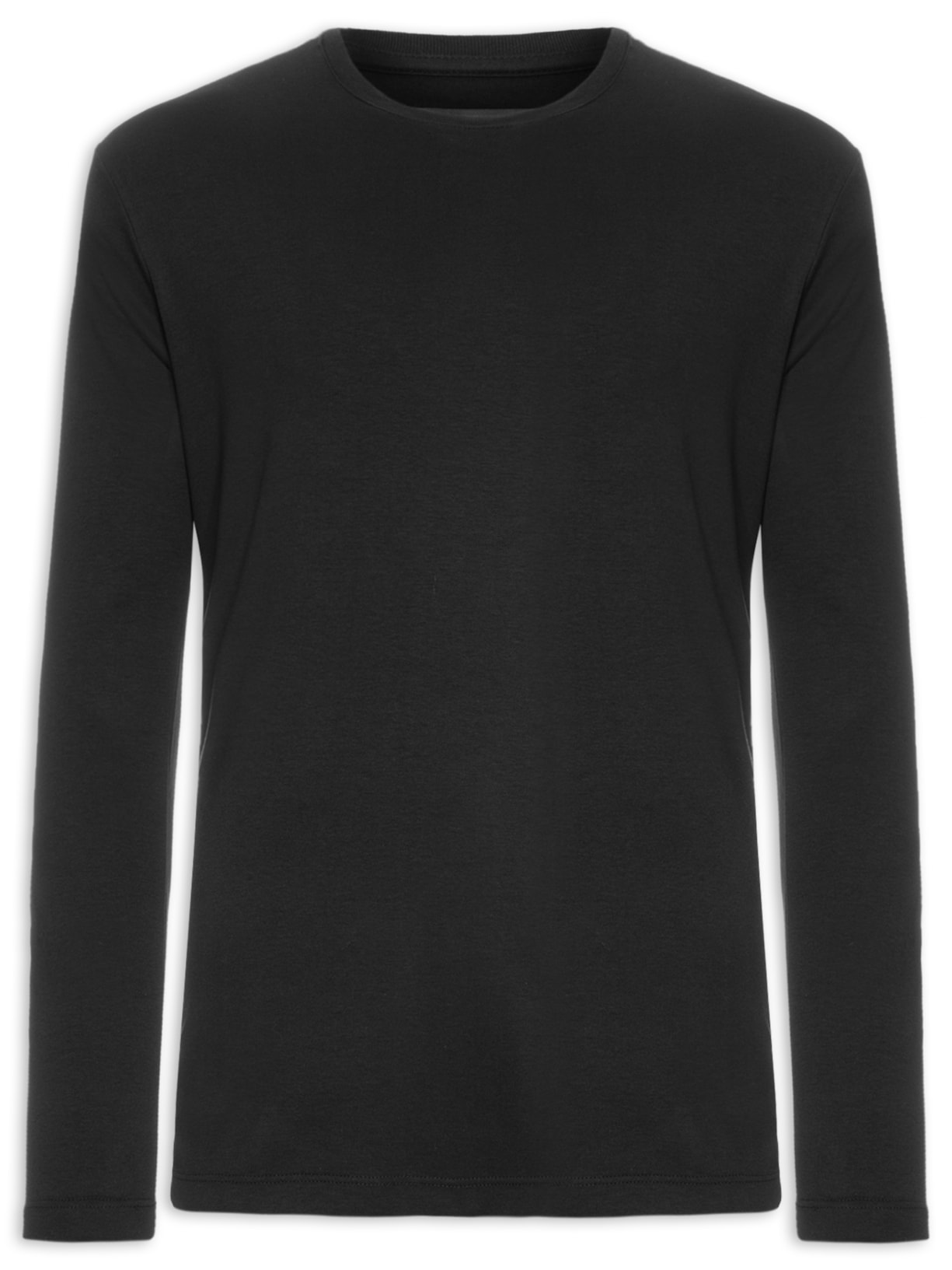 Camiseta Masculina Suedine Gola Careca Manga Longa - Preto
