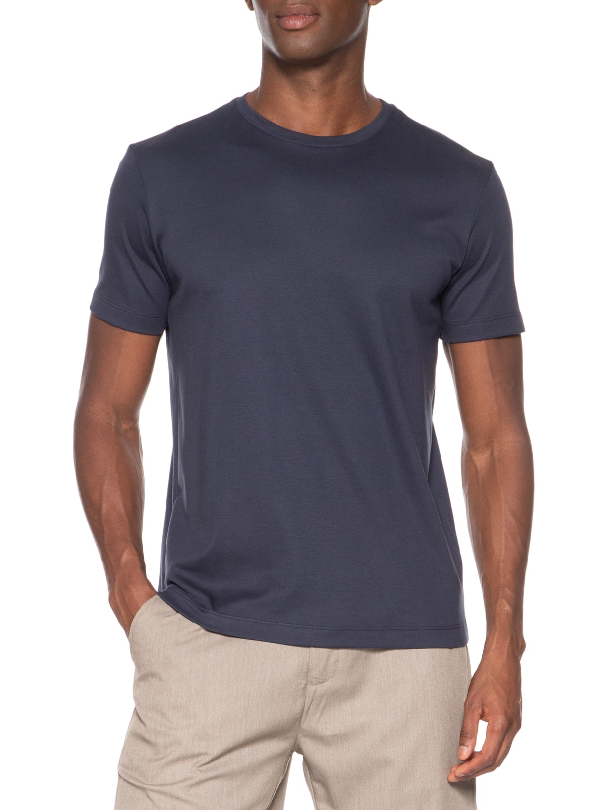 Camiseta Masculina Suedine Pima Gola Careca Manga Curta Azul Paramount Alfaiataria