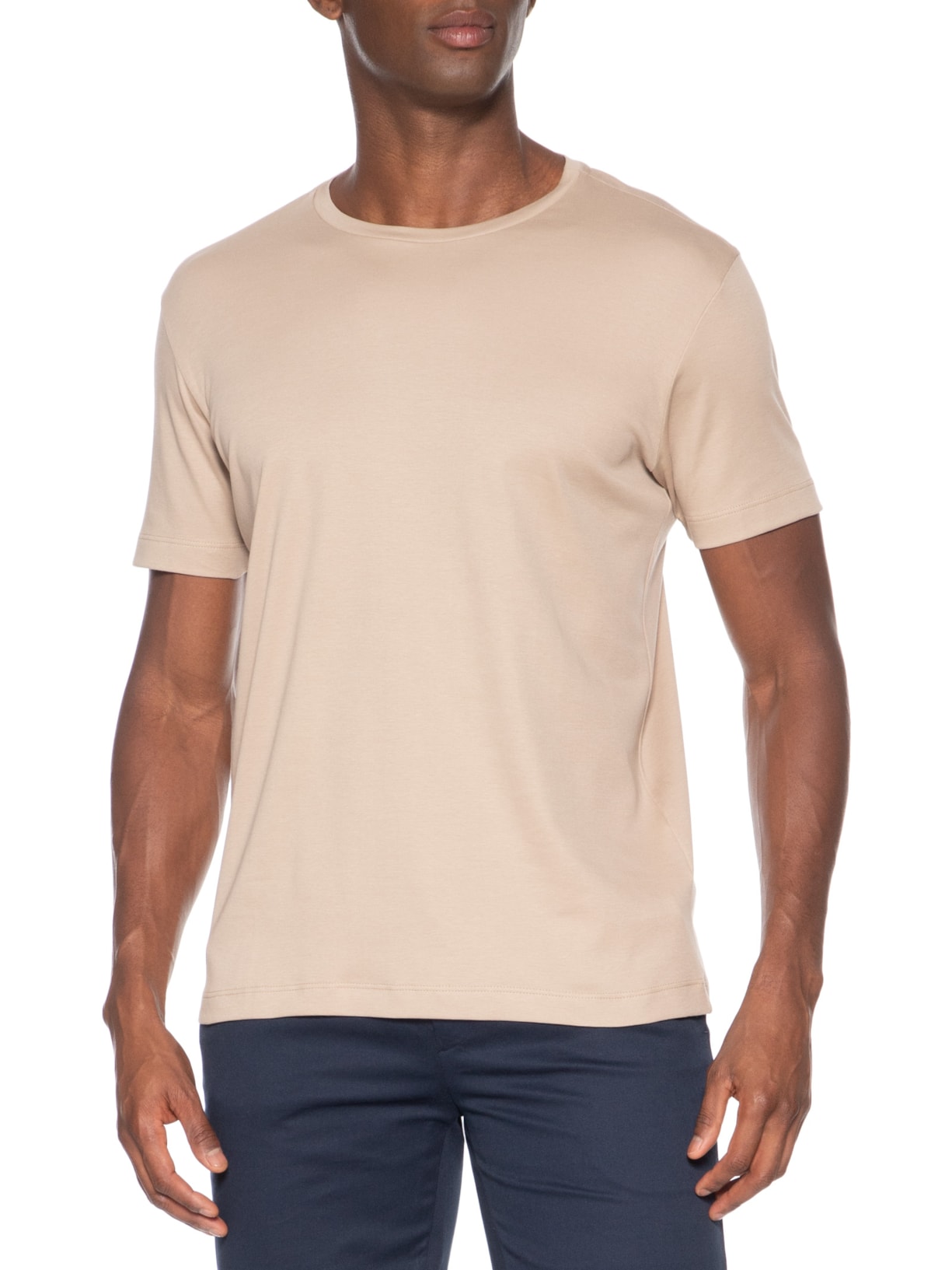 Camiseta Masculina Suedine Pima Gola Careca Manga Curta Bege Paramount Alfaiataria