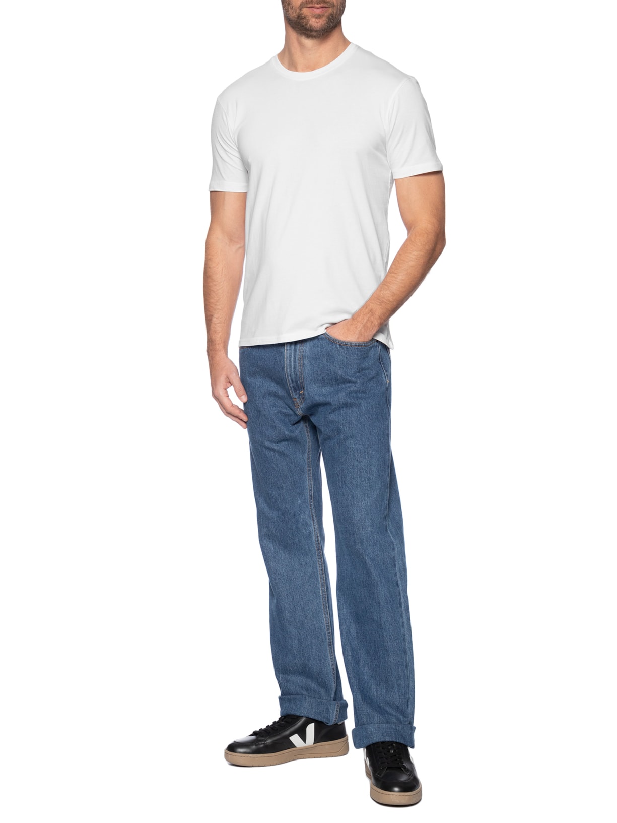 Camiseta Masculina Supima Manga Curta Gola Careca Branco  '2 Essential