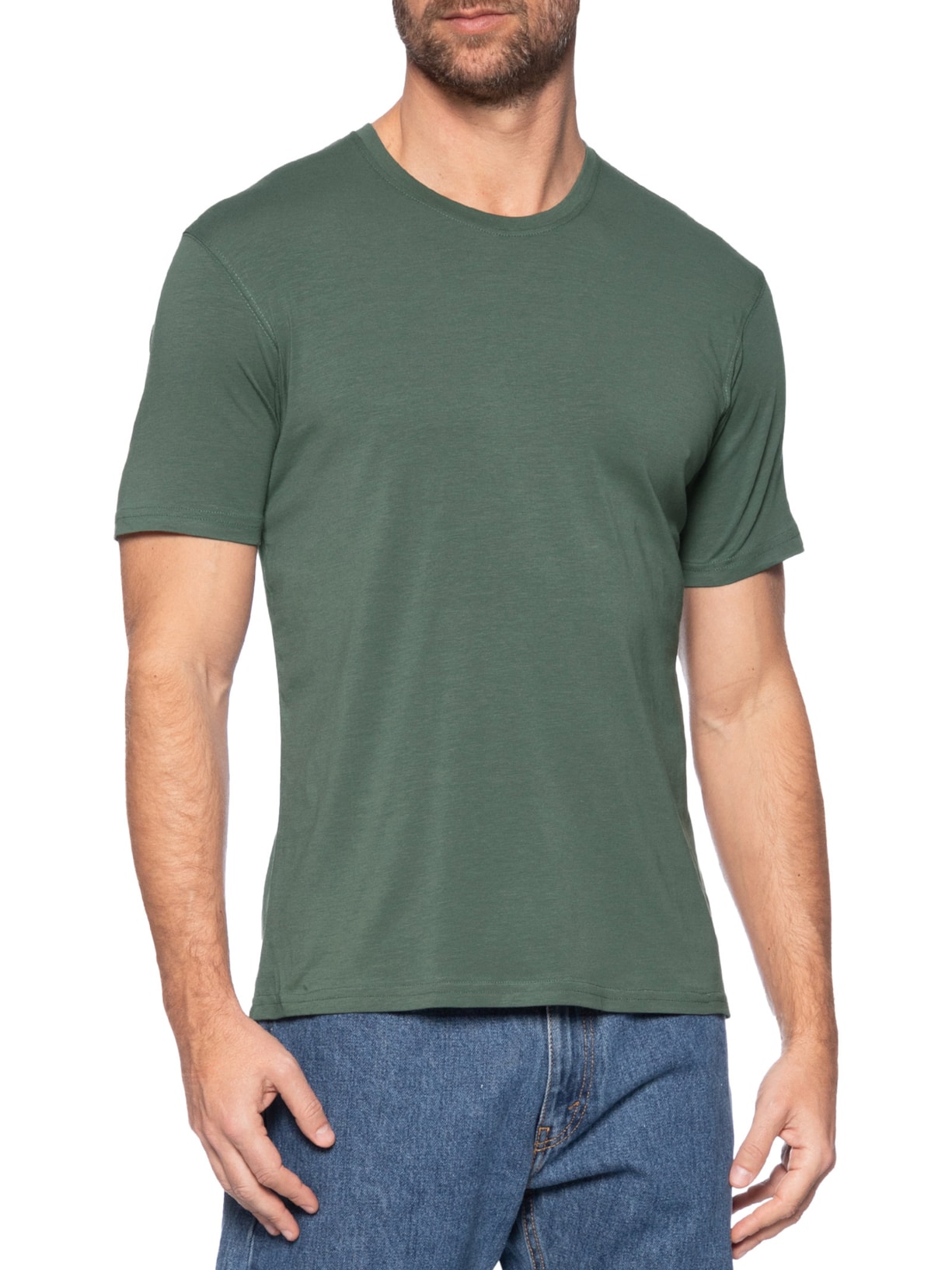 Camiseta Masculina Supima Manga Curta Gola Careca Verde '2 Essential