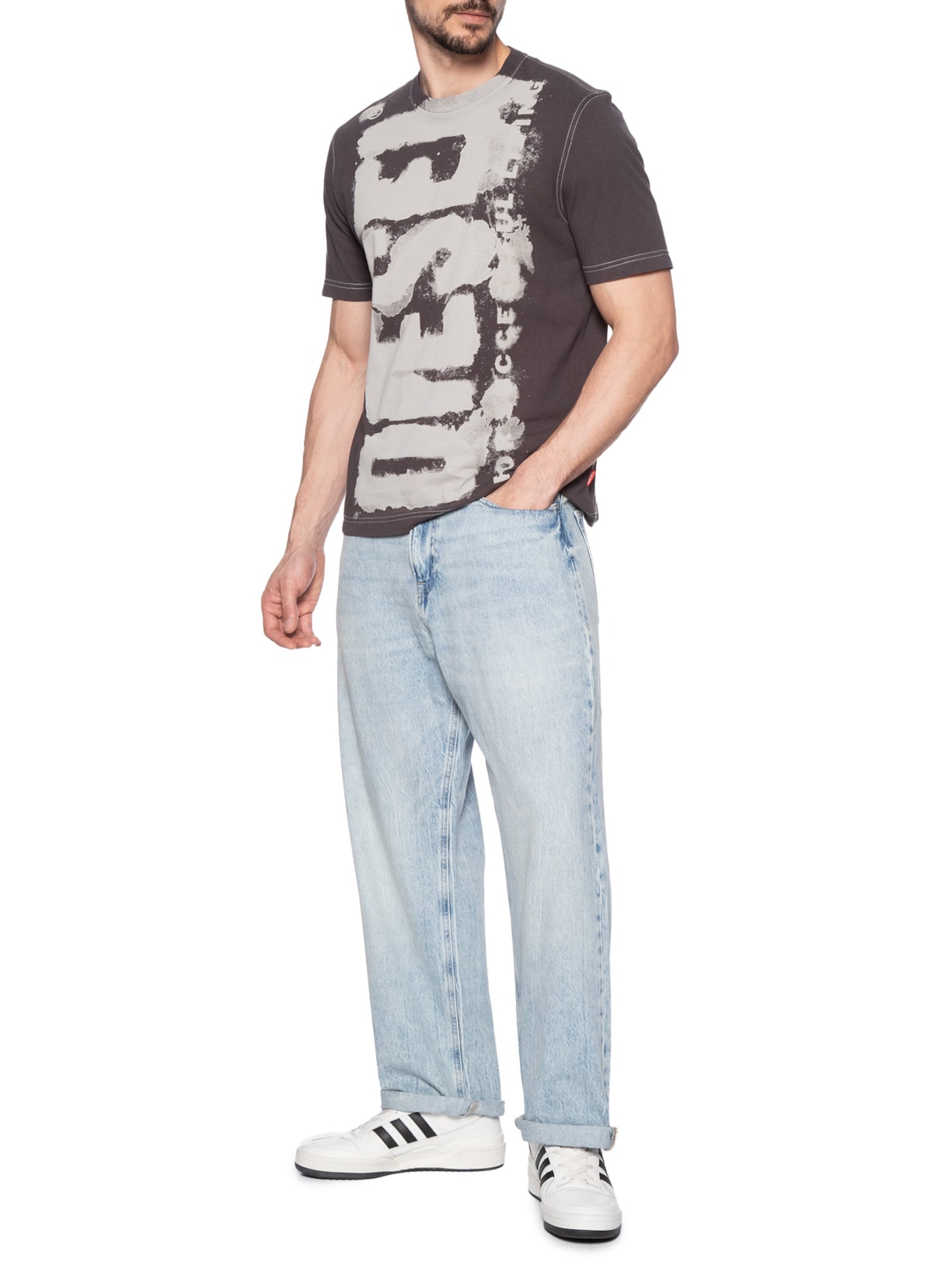 Camiseta Masculina T-Adjust Q4 Maglietta Cinza Diesel