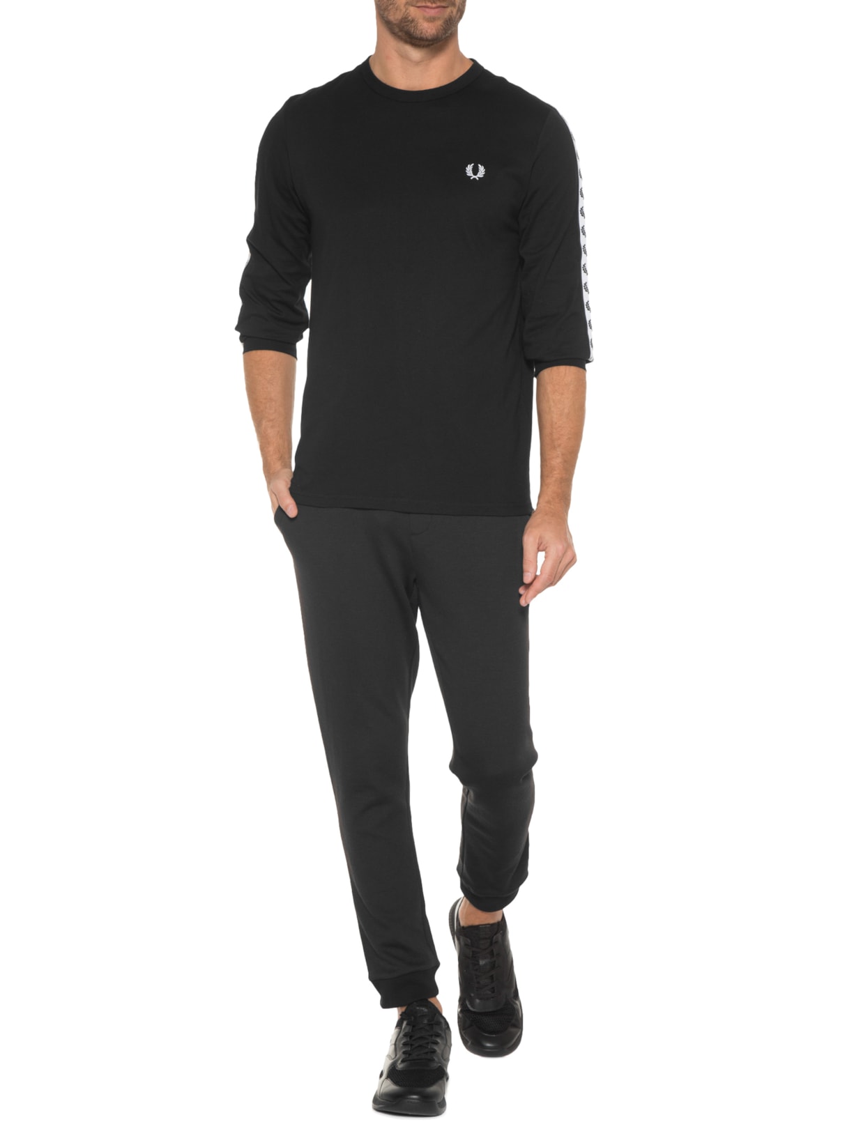 Camiseta Masculina Taped Long Sleeve Preto Fred Perry