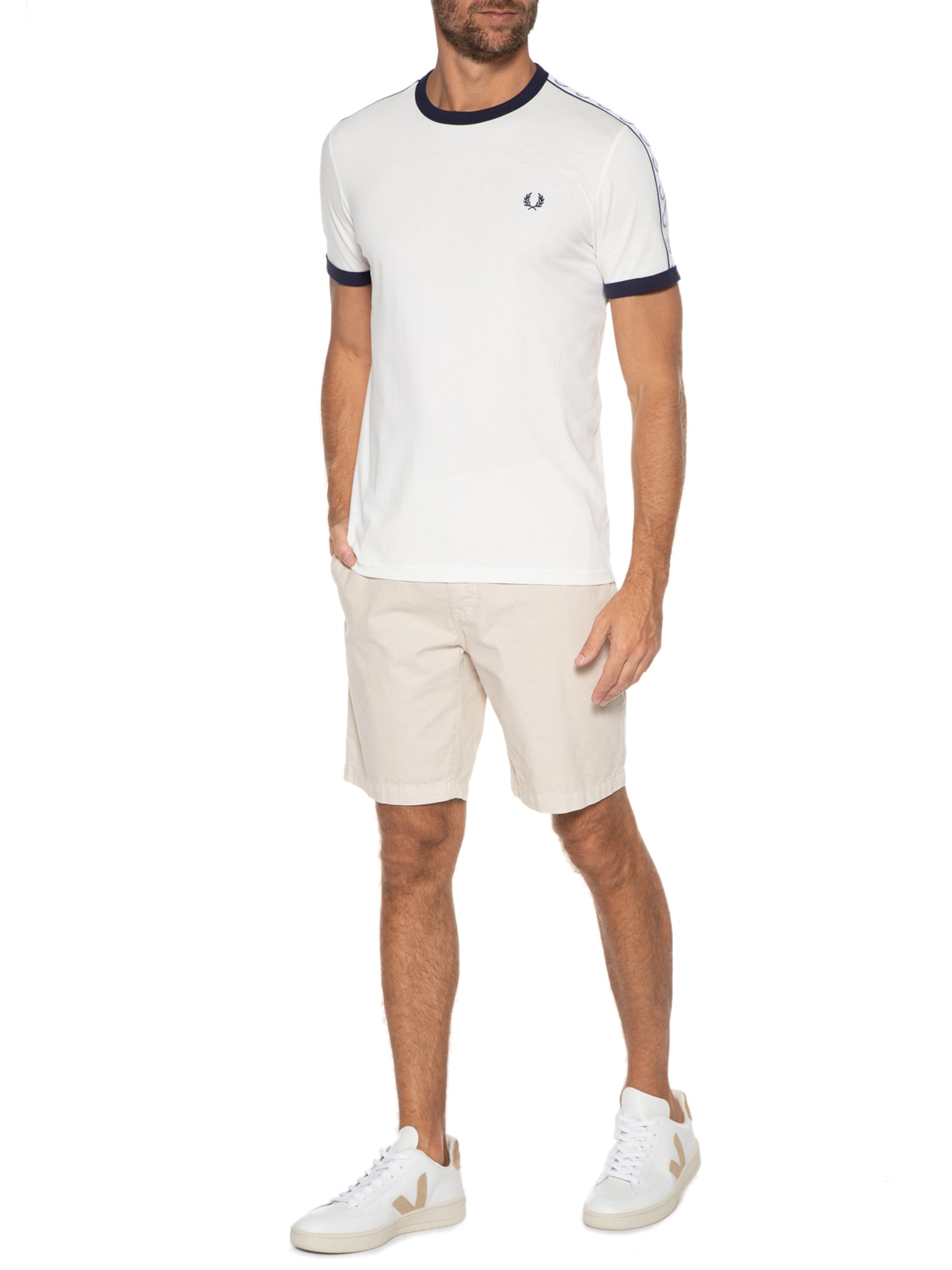 Camiseta Masculina Taped Ringer Branco Fred Perry