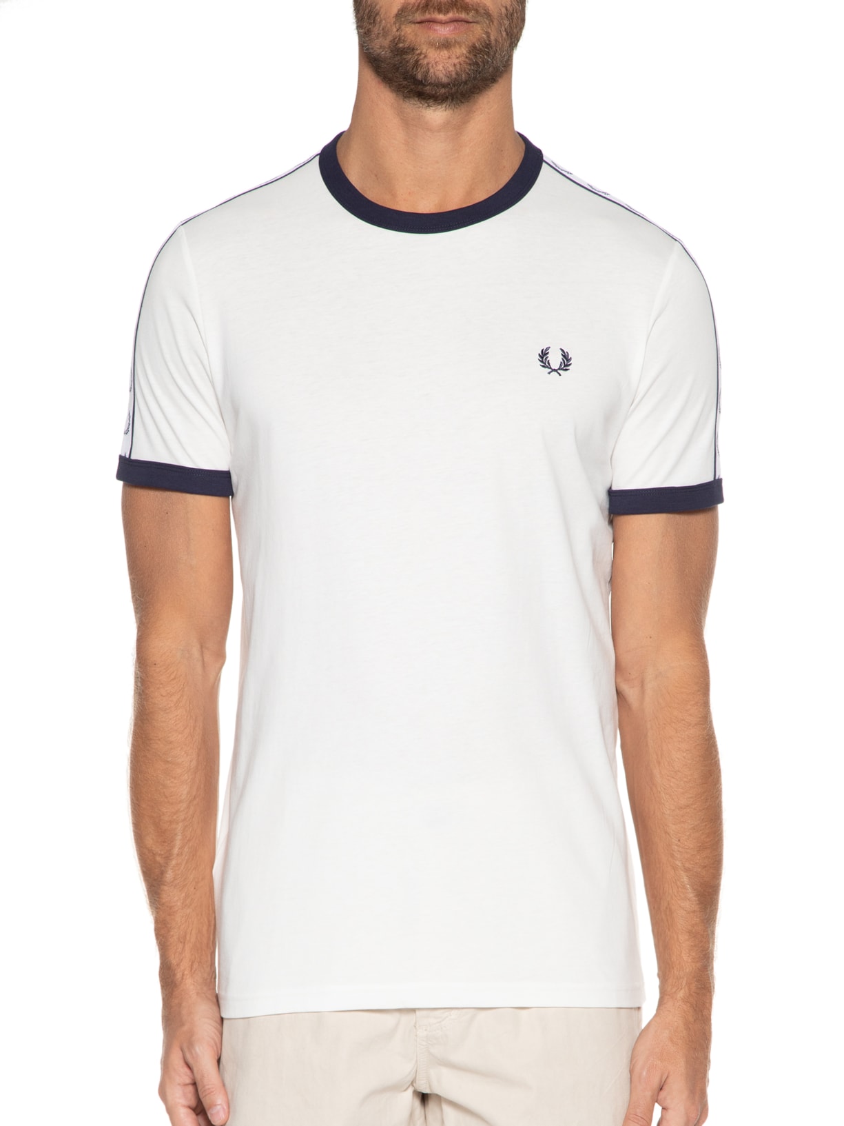 Camiseta Masculina Taped Ringer Branco Fred Perry