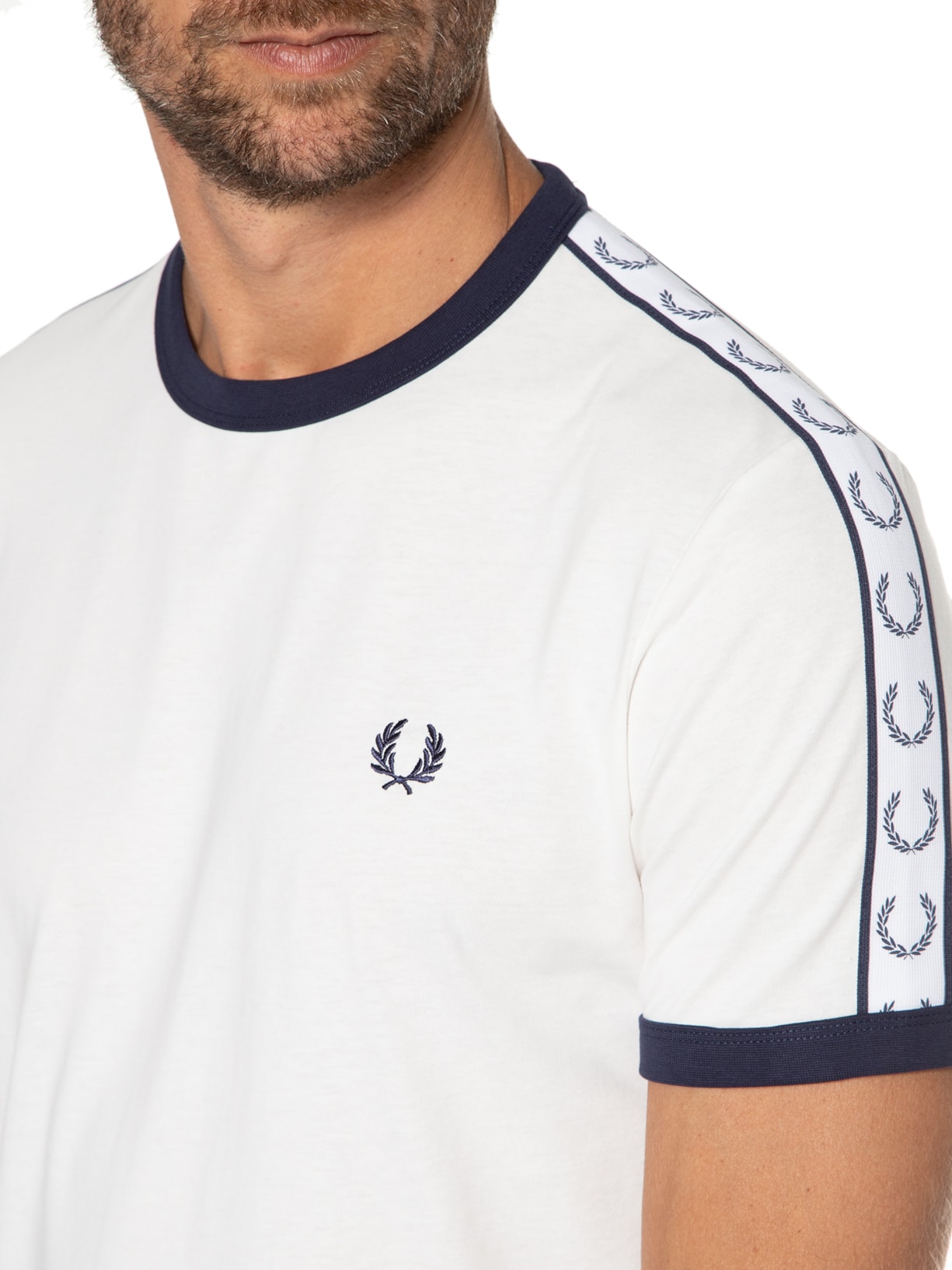 Camiseta Masculina Taped Ringer Branco Fred Perry