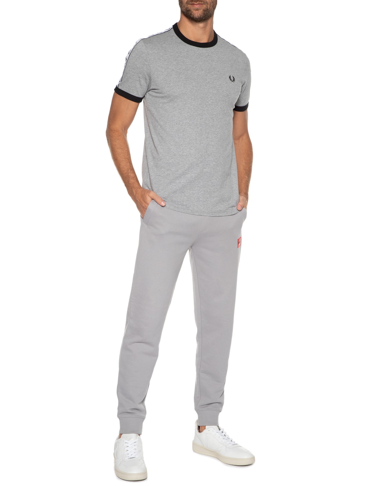 Camiseta Masculina Taped Ringer Cinza Fred Perry