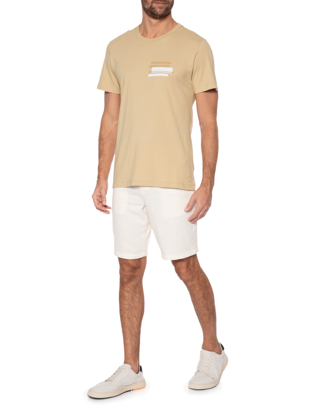 Camiseta Masculina Tingimento Eco Tarjas Bege Aramis