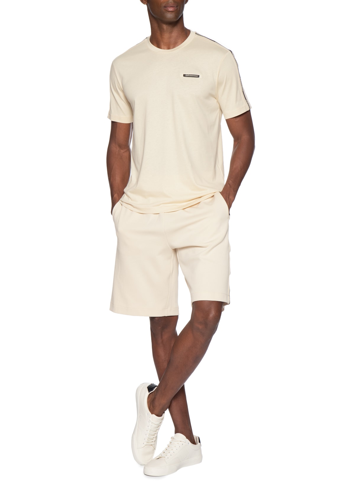 Camiseta Masculina Train Fita Lateral Bege Ea7 Emporio Armani