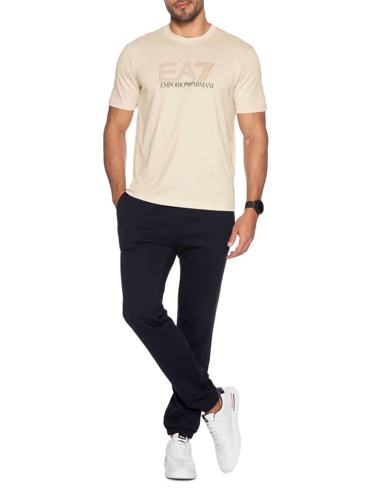 Camiseta Masculina Train Maxi Logo Bege Ea7 Emporio Armani
