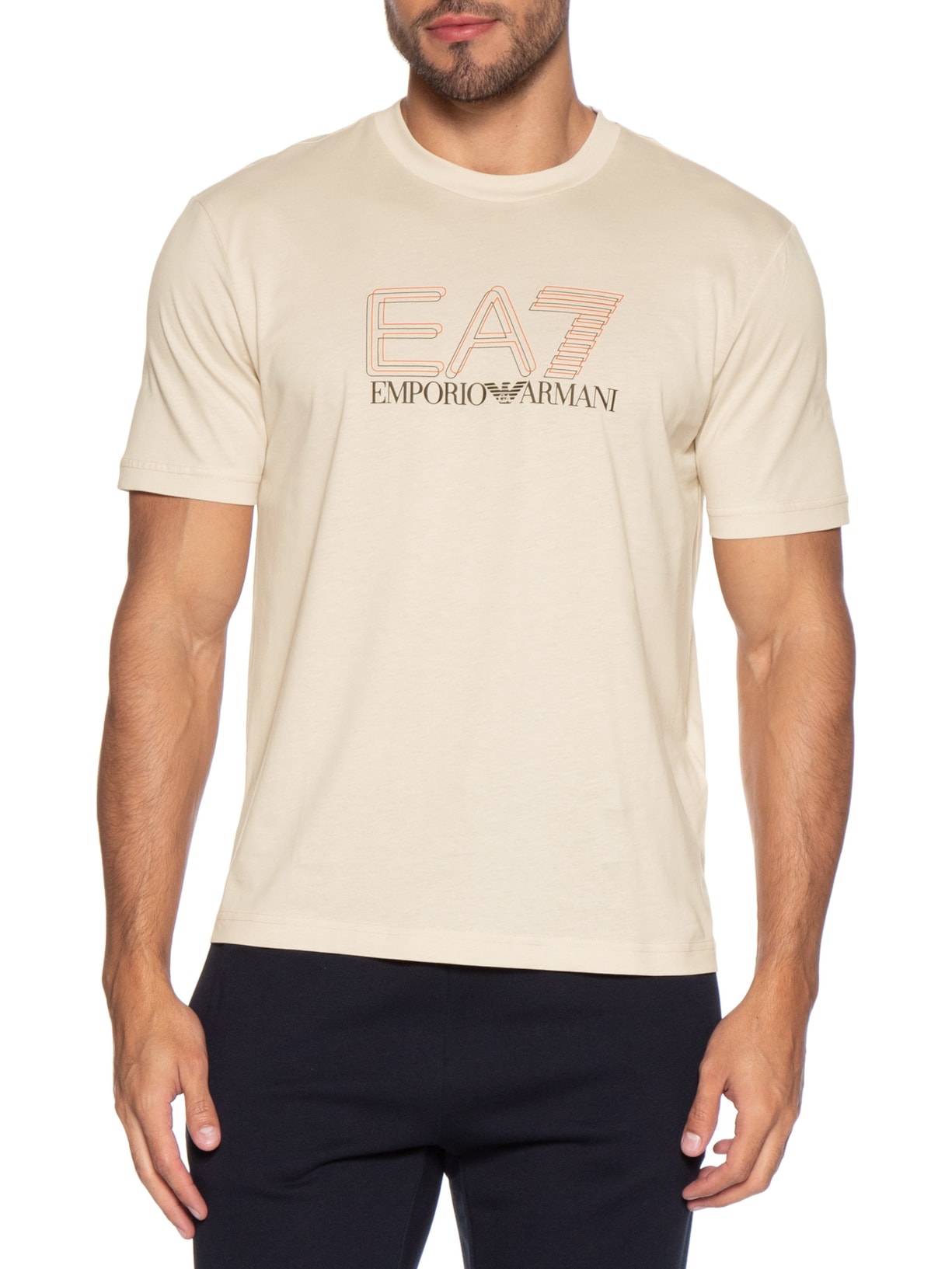 Camiseta Masculina Train Maxi Logo Bege Ea7 Emporio Armani