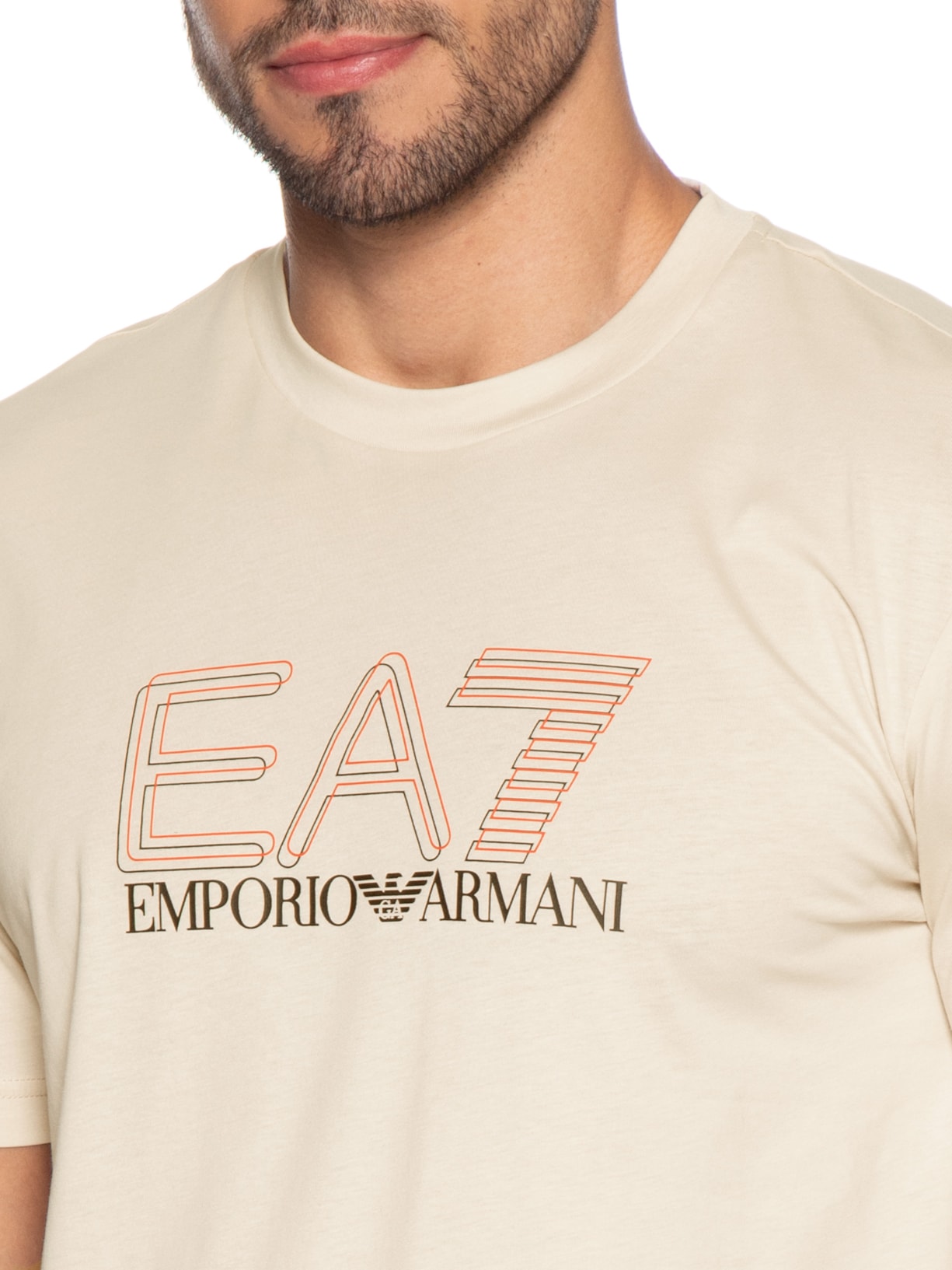Camiseta Masculina Train Maxi Logo Bege Ea7 Emporio Armani
