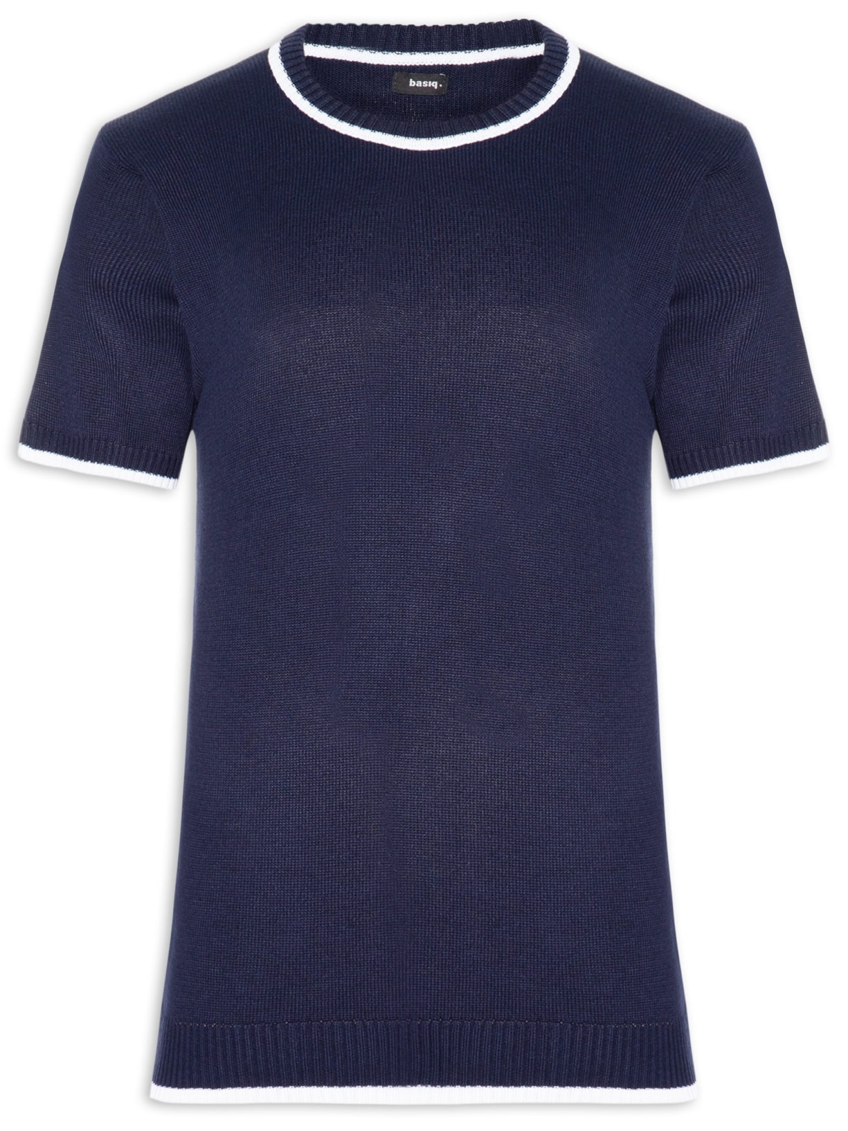 Camiseta Masculina Tricot Com Contraste Branco Azul Basiq Men