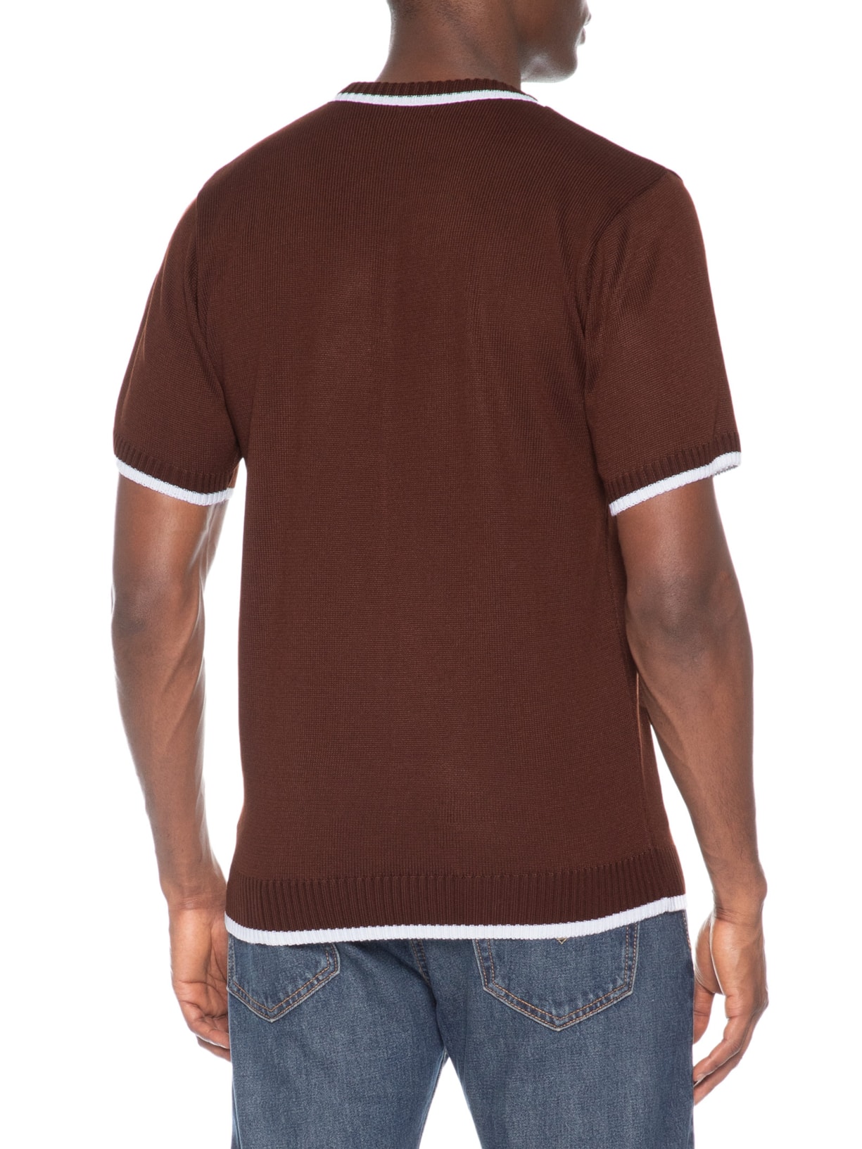 Camiseta Masculina Tricot Com Contraste Branco Marrom Basiq Men