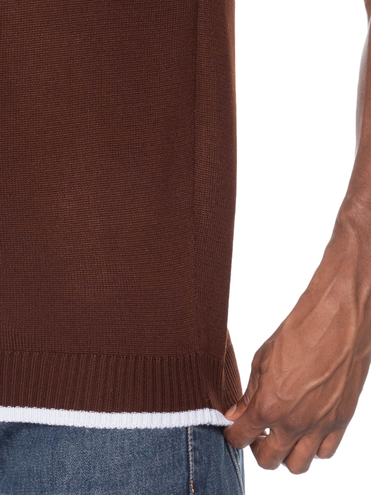 Camiseta Masculina Tricot Com Contraste Branco Marrom Basiq Men