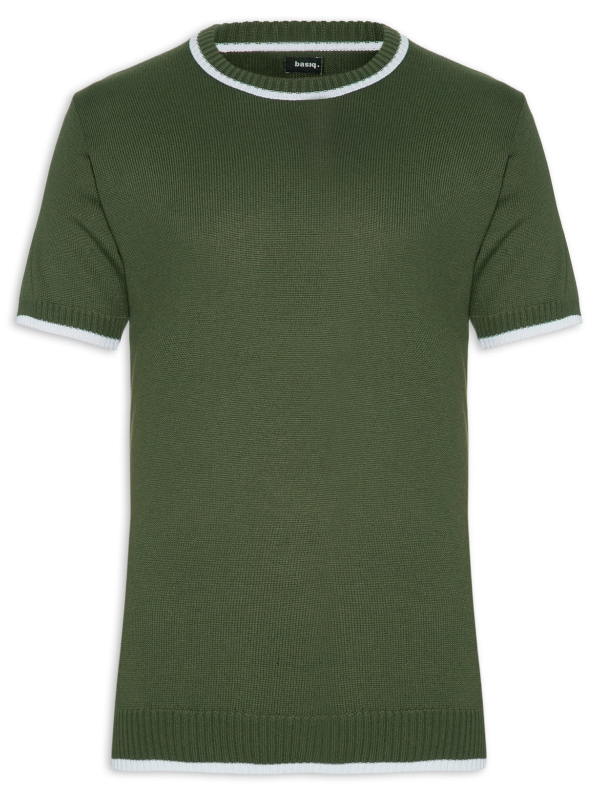 Camiseta Masculina Tricot Com Contraste Branco Verde Basiq Men