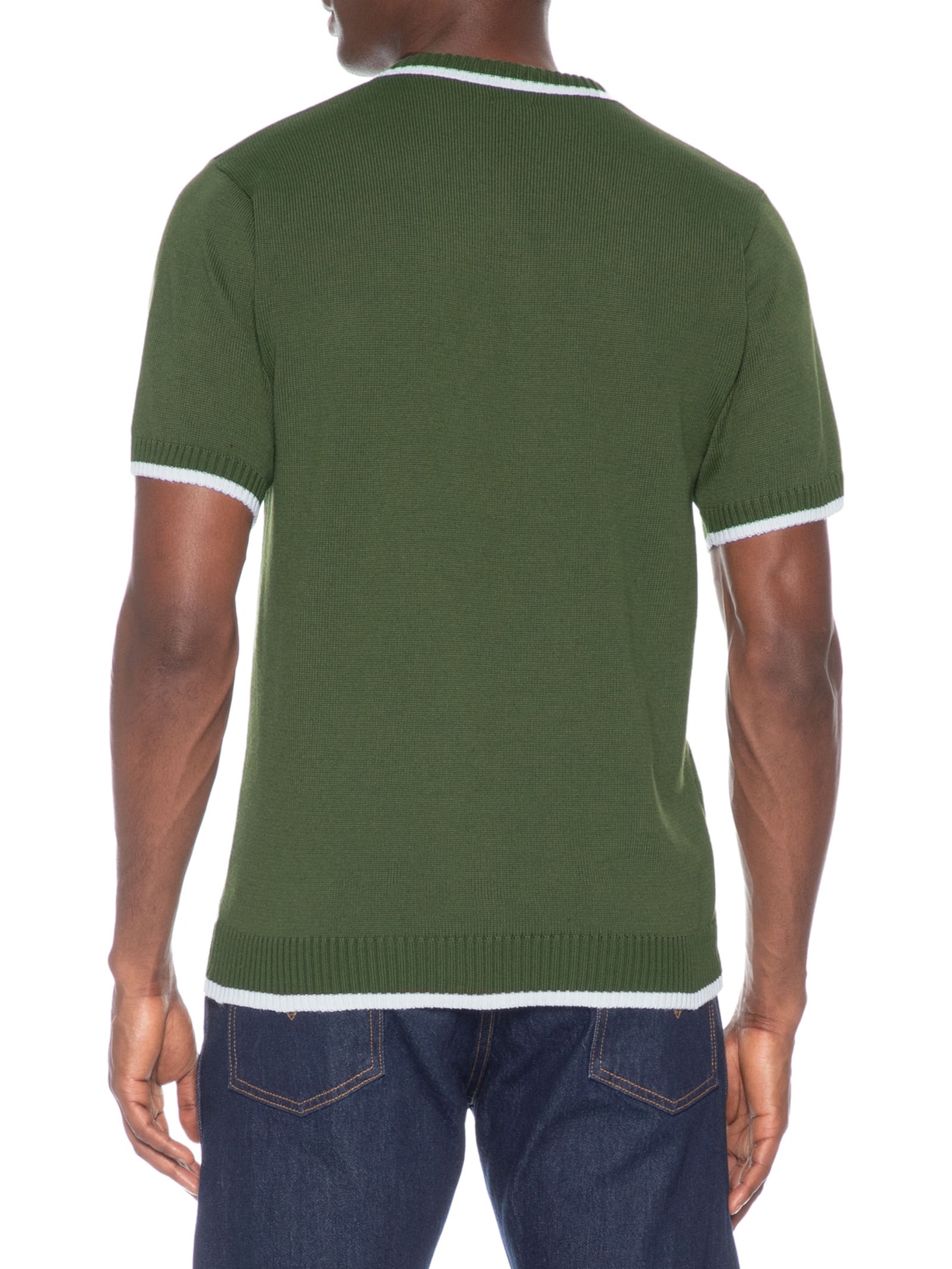 Camiseta Masculina Tricot Com Contraste Branco Verde Basiq Men