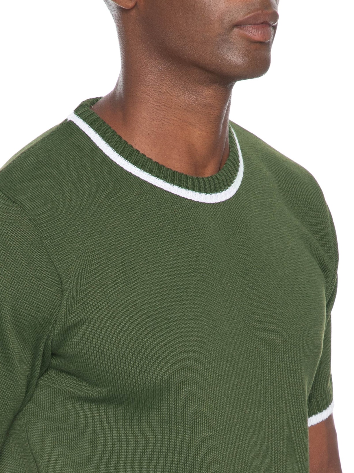 Camiseta Masculina Tricot Com Contraste Branco Verde Basiq Men