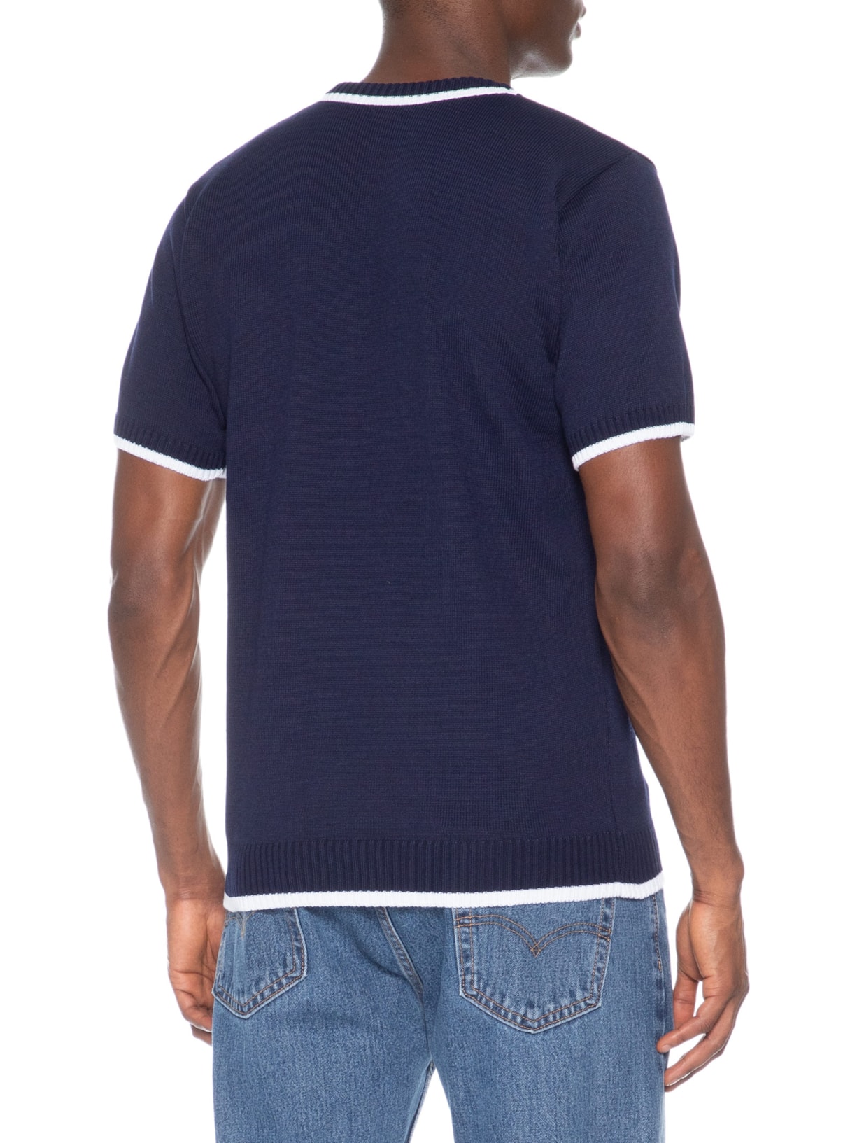 Camiseta Masculina Tricot Com Contraste Branco – Azul Basiq Men