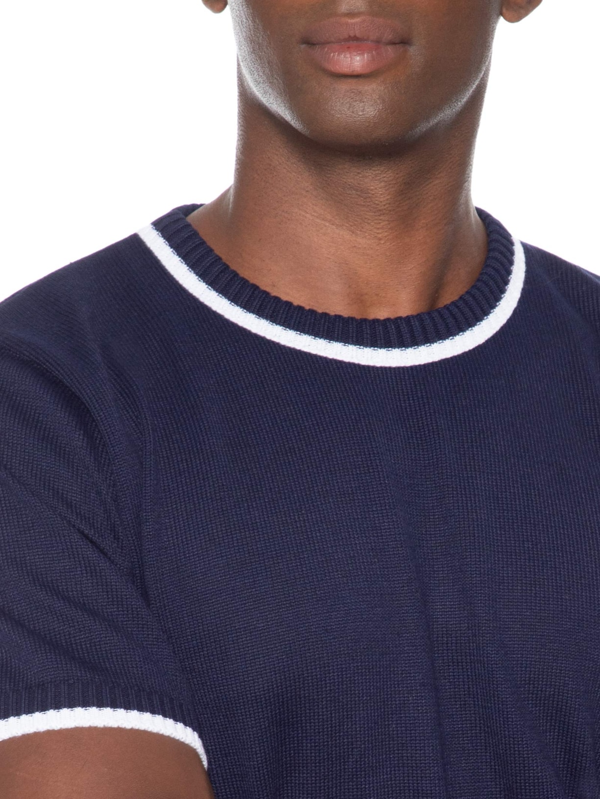 Camiseta Masculina Tricot Com Contraste Branco – Azul Basiq Men