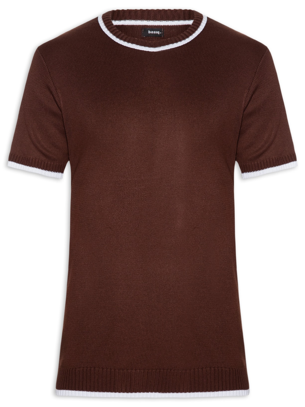 Camiseta Masculina Tricot Com Contraste Branco – Marrom Basiq Men