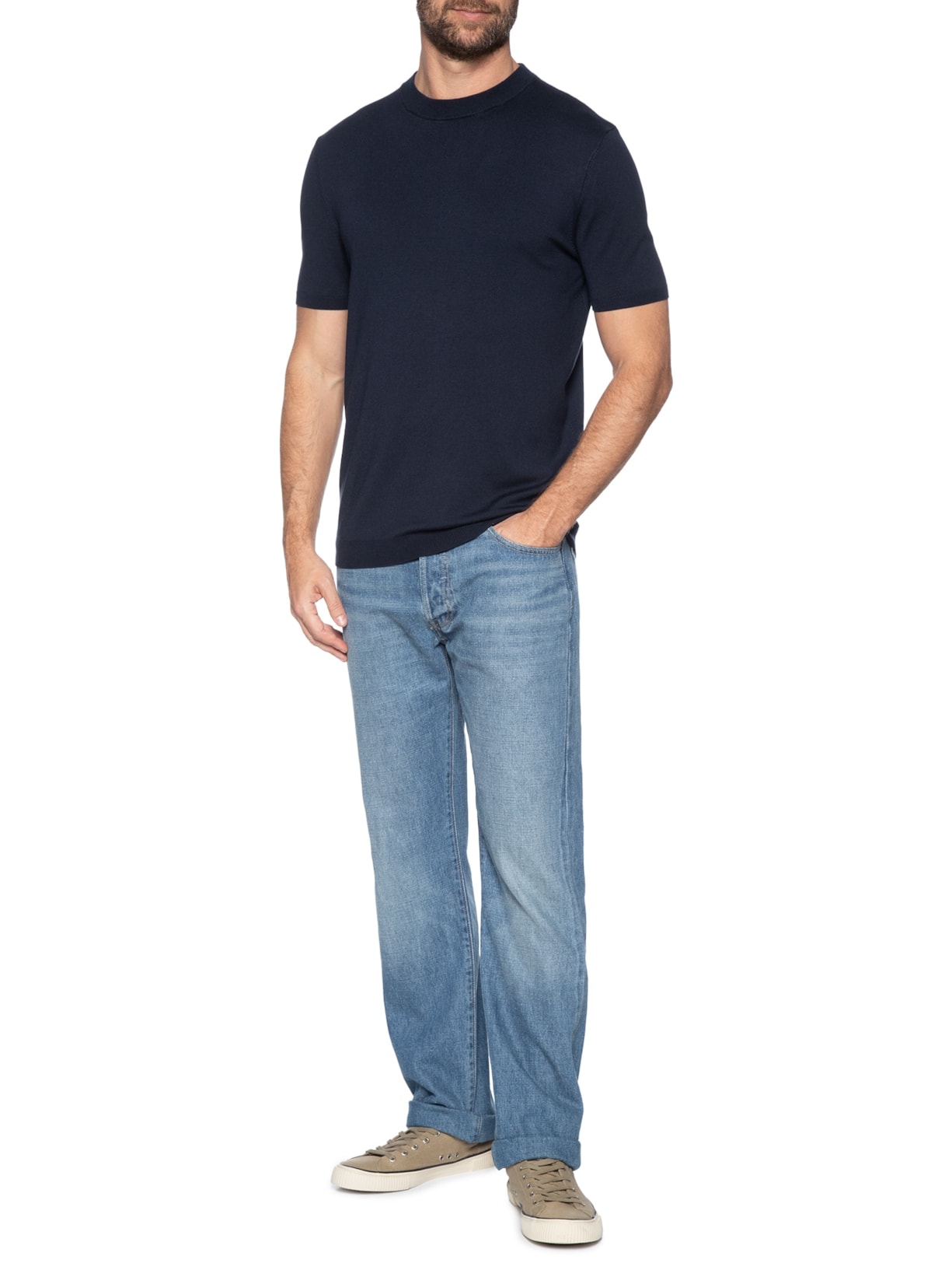 Camiseta Masculina Tricot Isla Manga Curta Azul Oficina Reserva