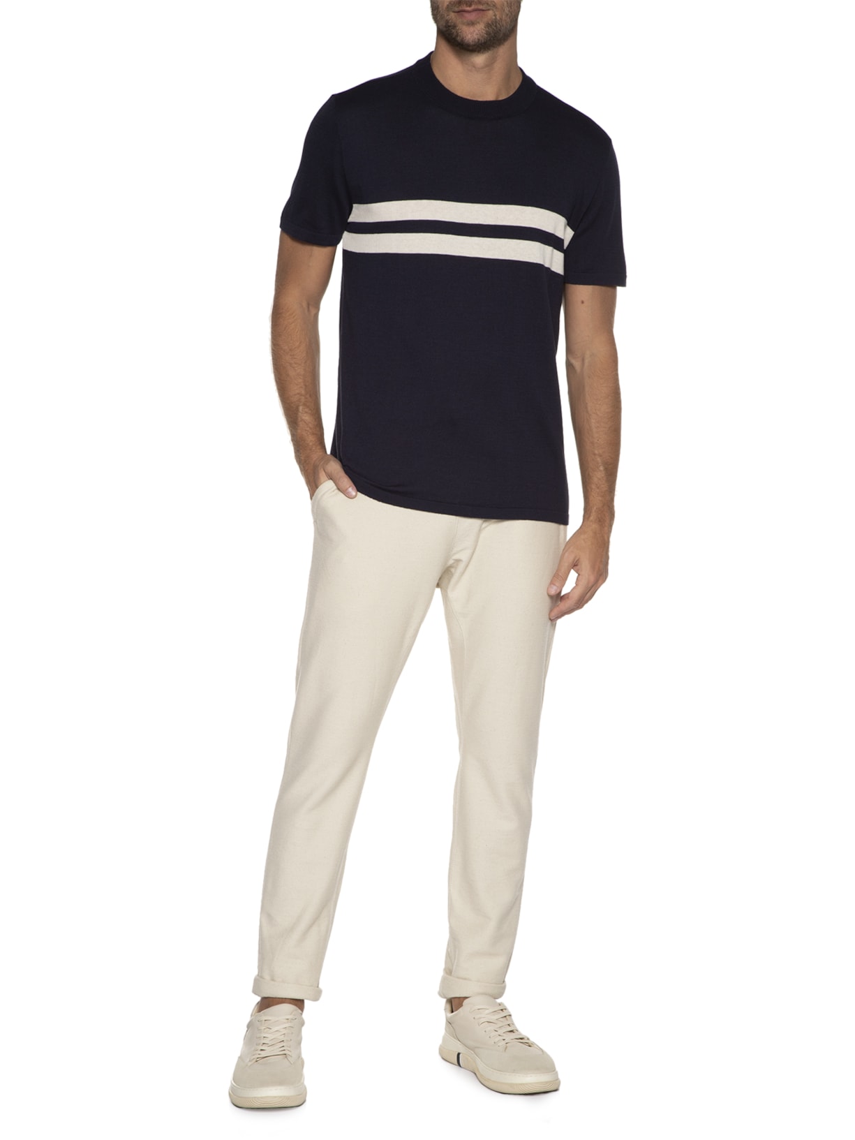 Camiseta Masculina Tricot Naval Azul Marinho Foxton