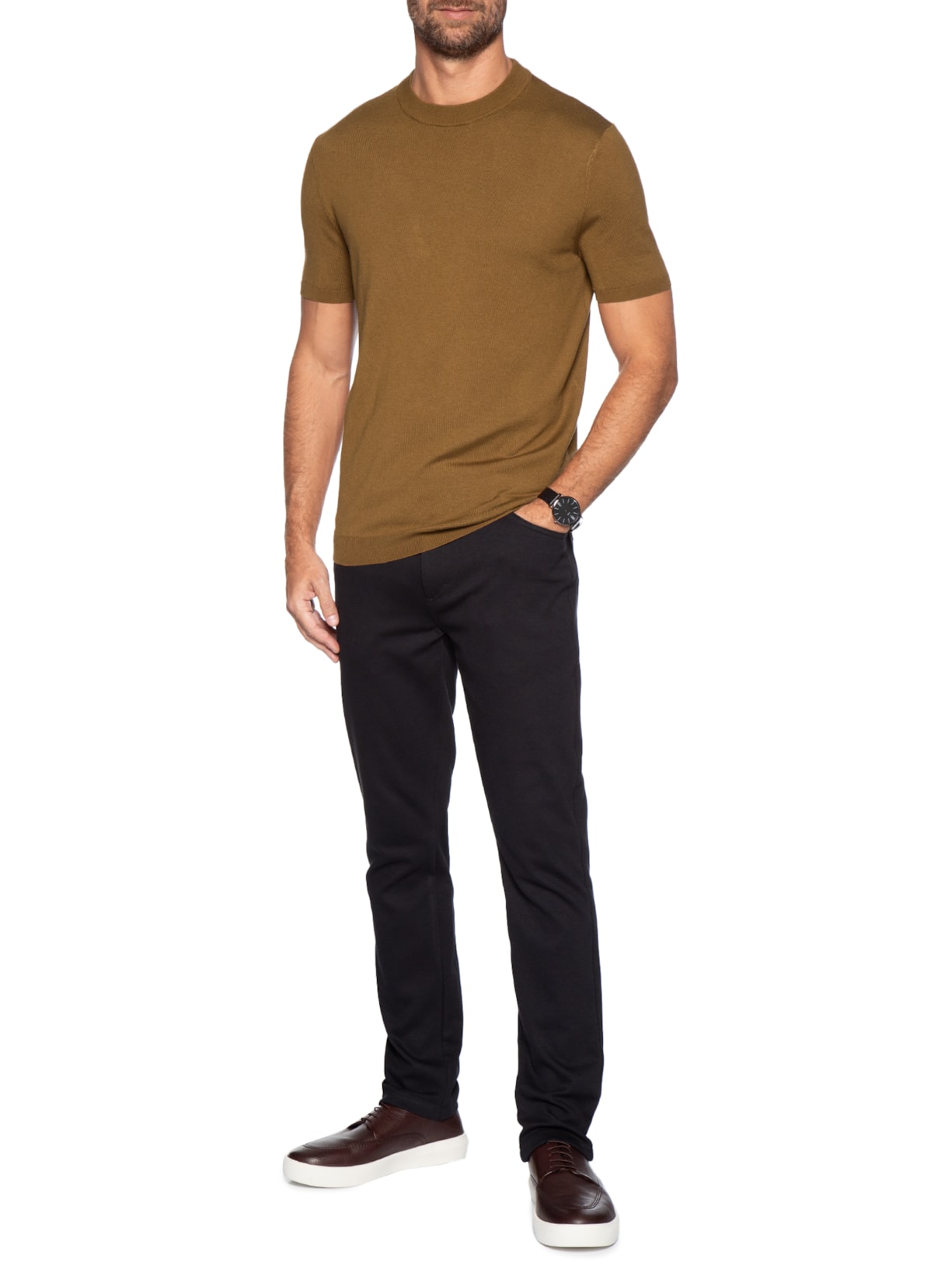 Camiseta Masculina Tricot Tencel Marrom Oficina Reserva