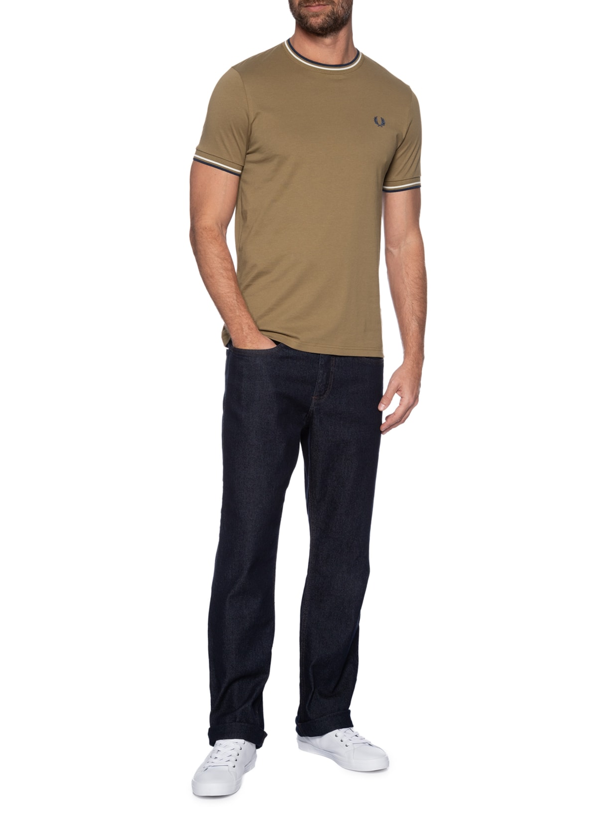 Camiseta Masculina Twin Tipped Regular Fit Bege Fred Perry