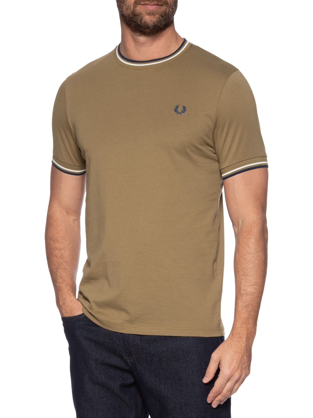Camiseta Masculina Twin Tipped Regular Fit Bege Fred Perry