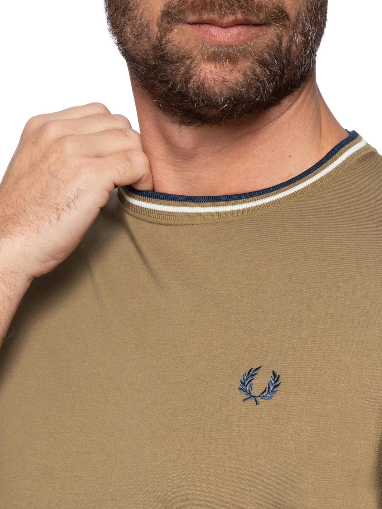 Camiseta Masculina Twin Tipped Regular Fit Bege Fred Perry