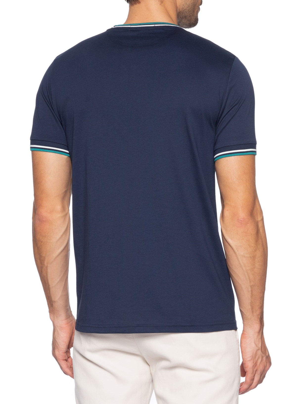 Camiseta Masculina Twin Tipped Regular Fit Em Algodão Azul Fred Perry