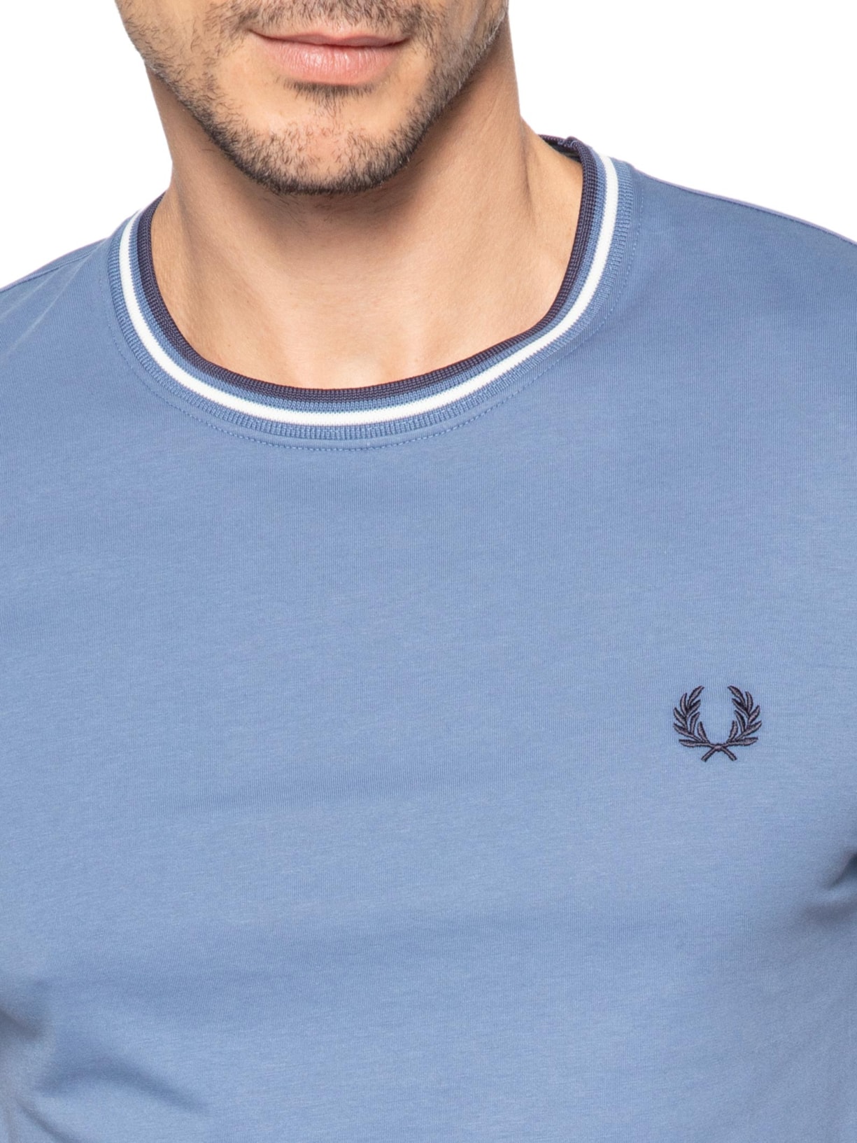 Camiseta Masculina Twin Tipped Regular Fit Em Algodão Azul Fred Perry