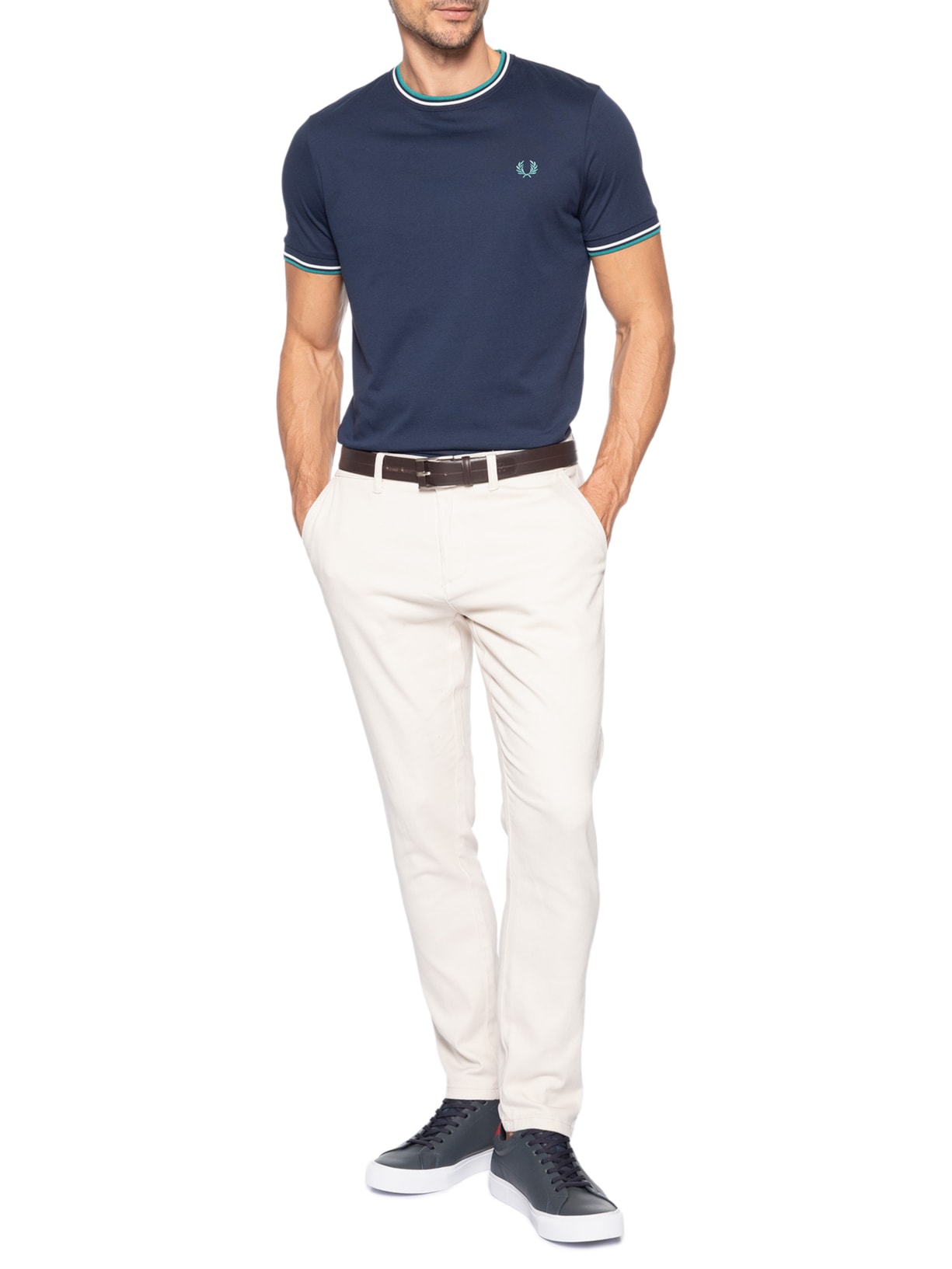 Camiseta Masculina Twin Tipped Regular Fit Em Algodão Azul Fred Perry