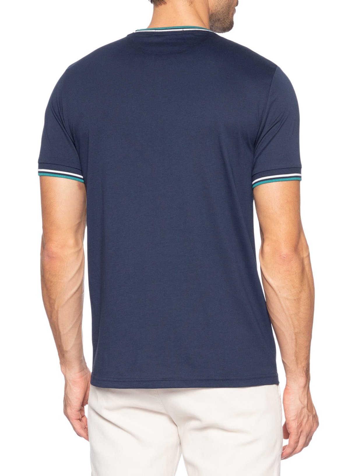 Camiseta Masculina Twin Tipped Regular Fit Em Algodão Azul Fred Perry