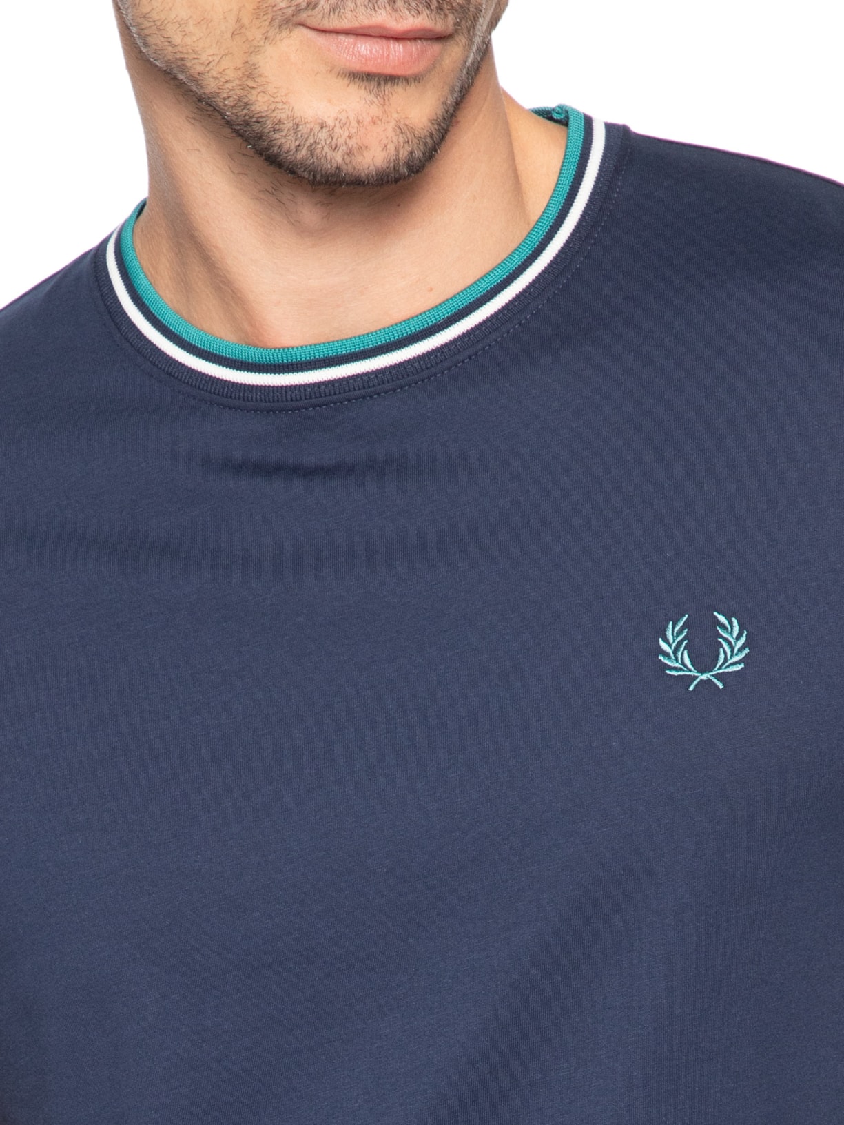 Camiseta Masculina Twin Tipped Regular Fit Em Algodão Azul Fred Perry