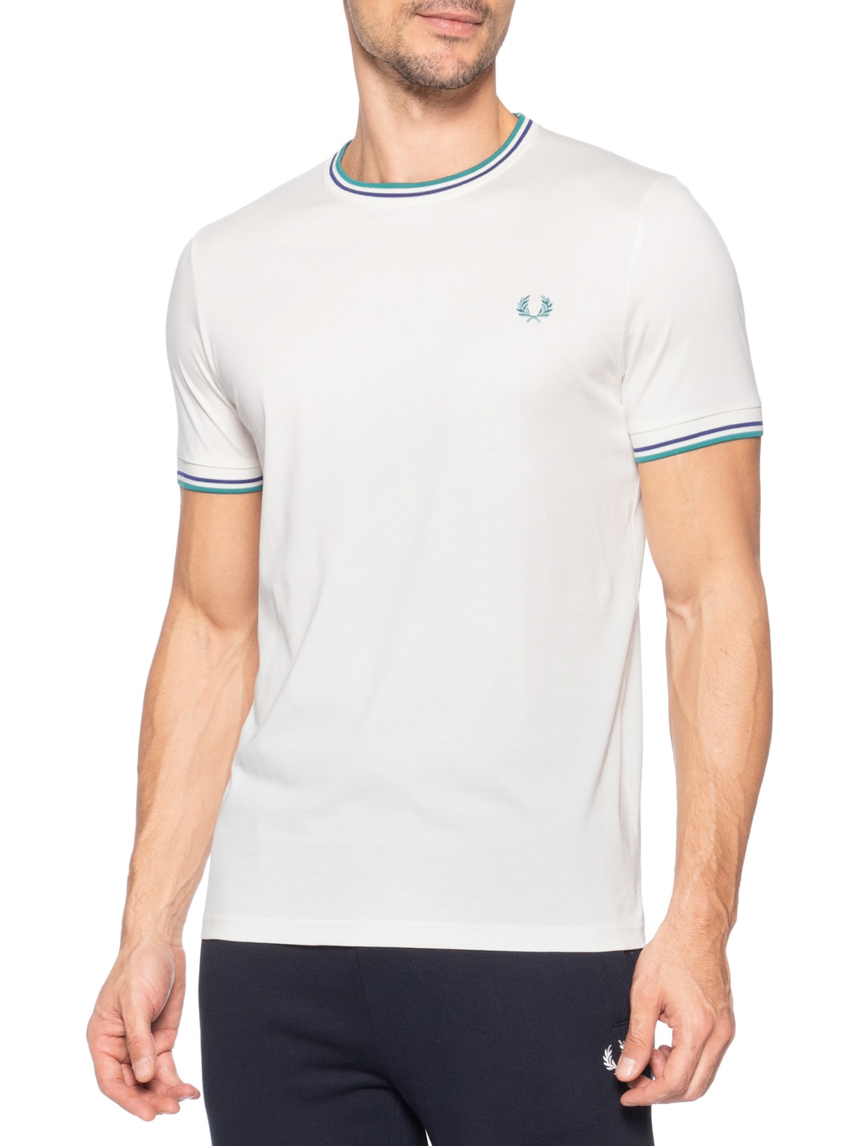 Camiseta Masculina Twin Tipped Regular Fit Em Algodão Branco Fred Perry